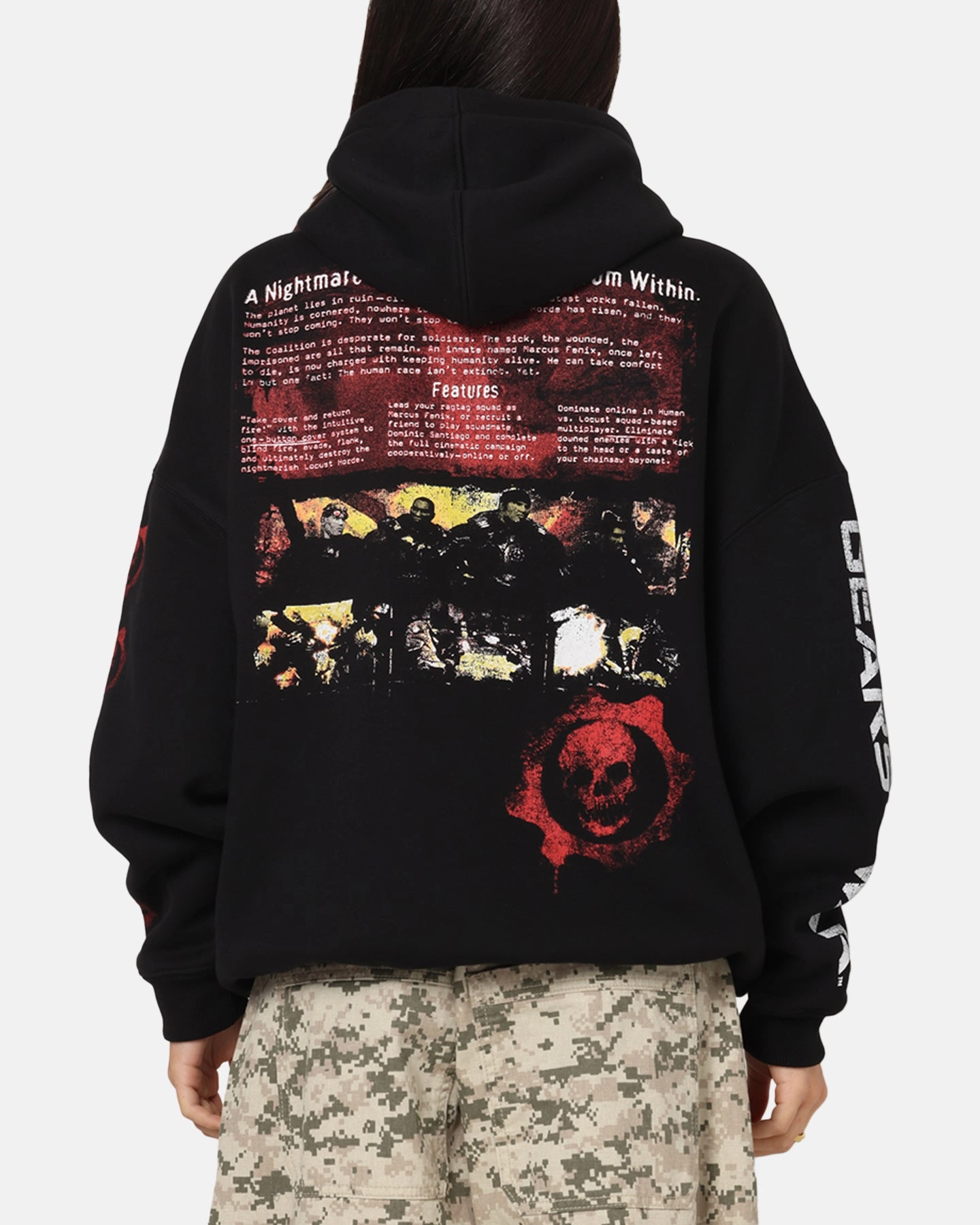 Back Graphic Active Street 73 Studio X Gears Of War '08 Gears 2 Disc Premium Hoodie Black