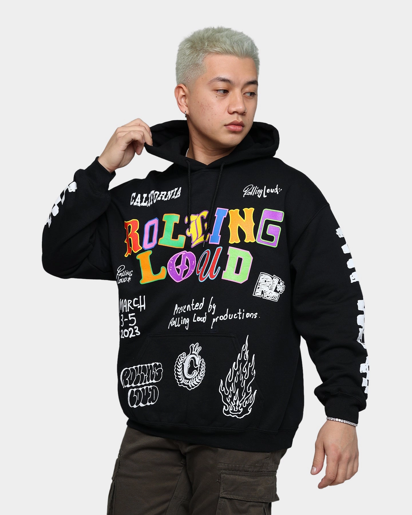 Convertible Sleeve Options Rolling Loud Rolling Loud Line Up Hoodie Black
