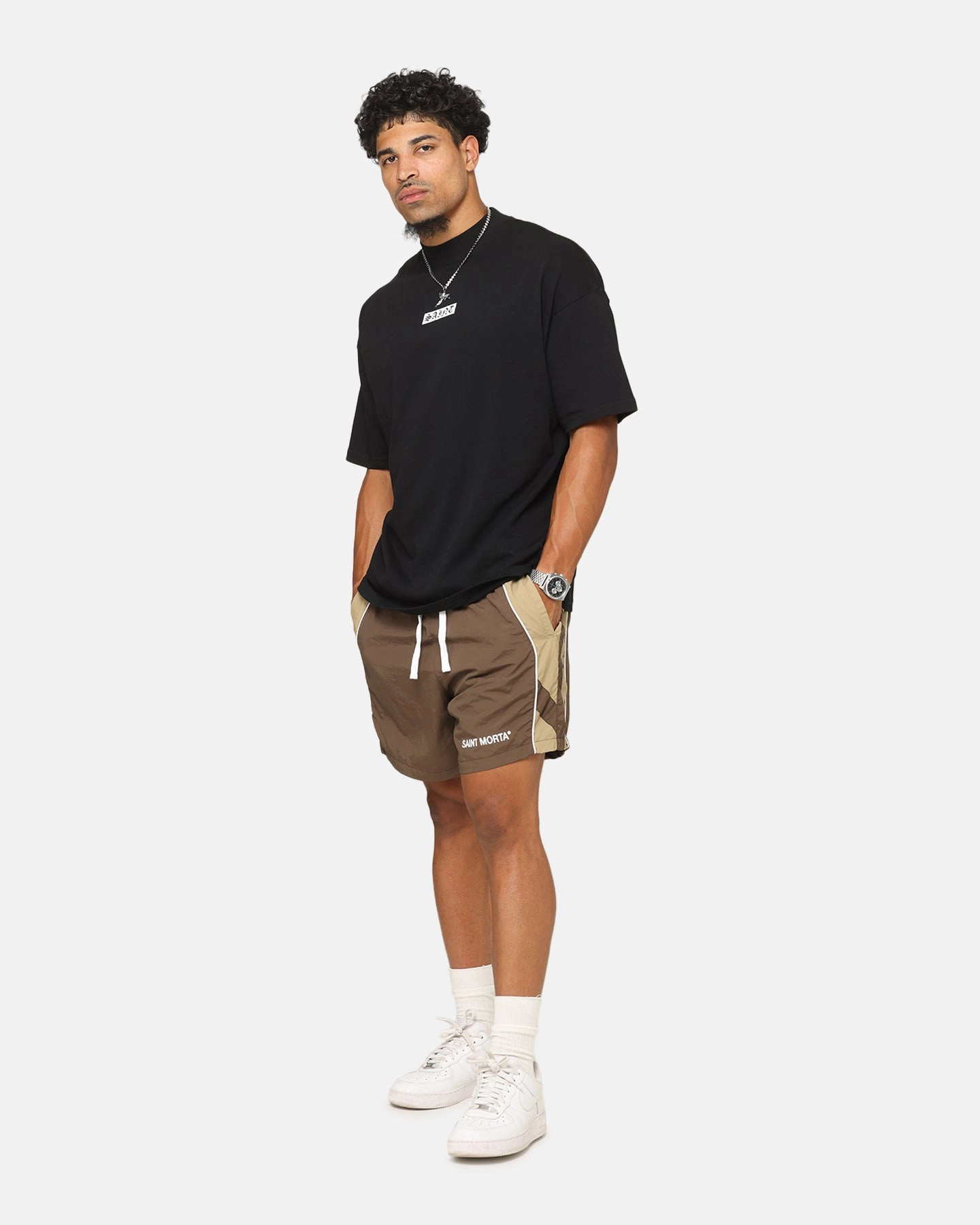 Saint Morta Official Panelled Beach Shorts Mocha Pocket Reinforcement comfortable attire