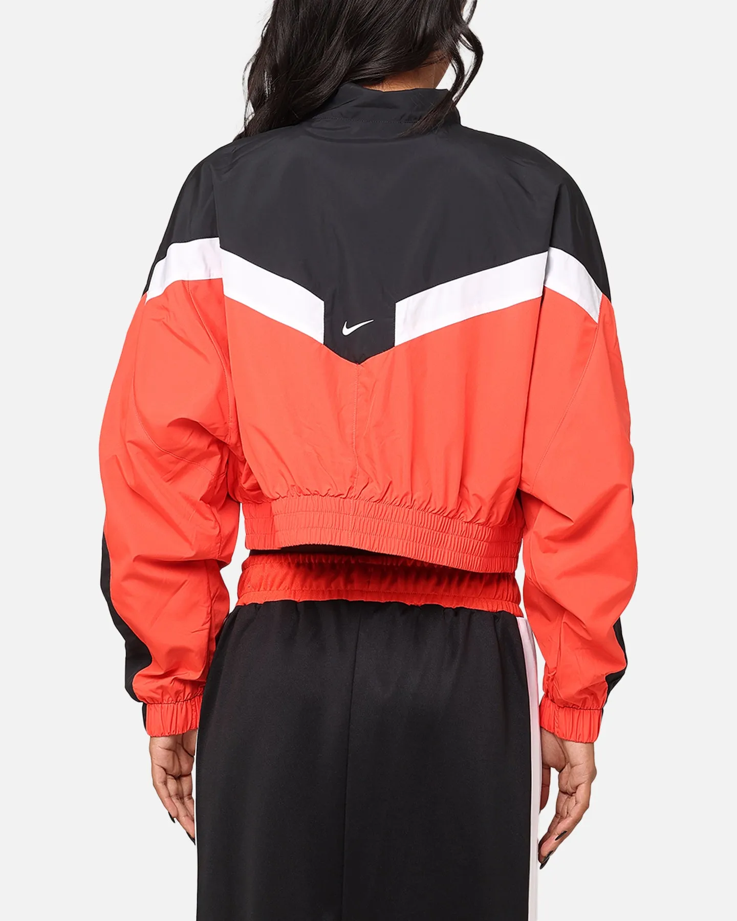 Nike Women's Sportswear Woven Street Jacket Light Crimson/Black/White Anti Snag Zipper Pulls Athletic Wear