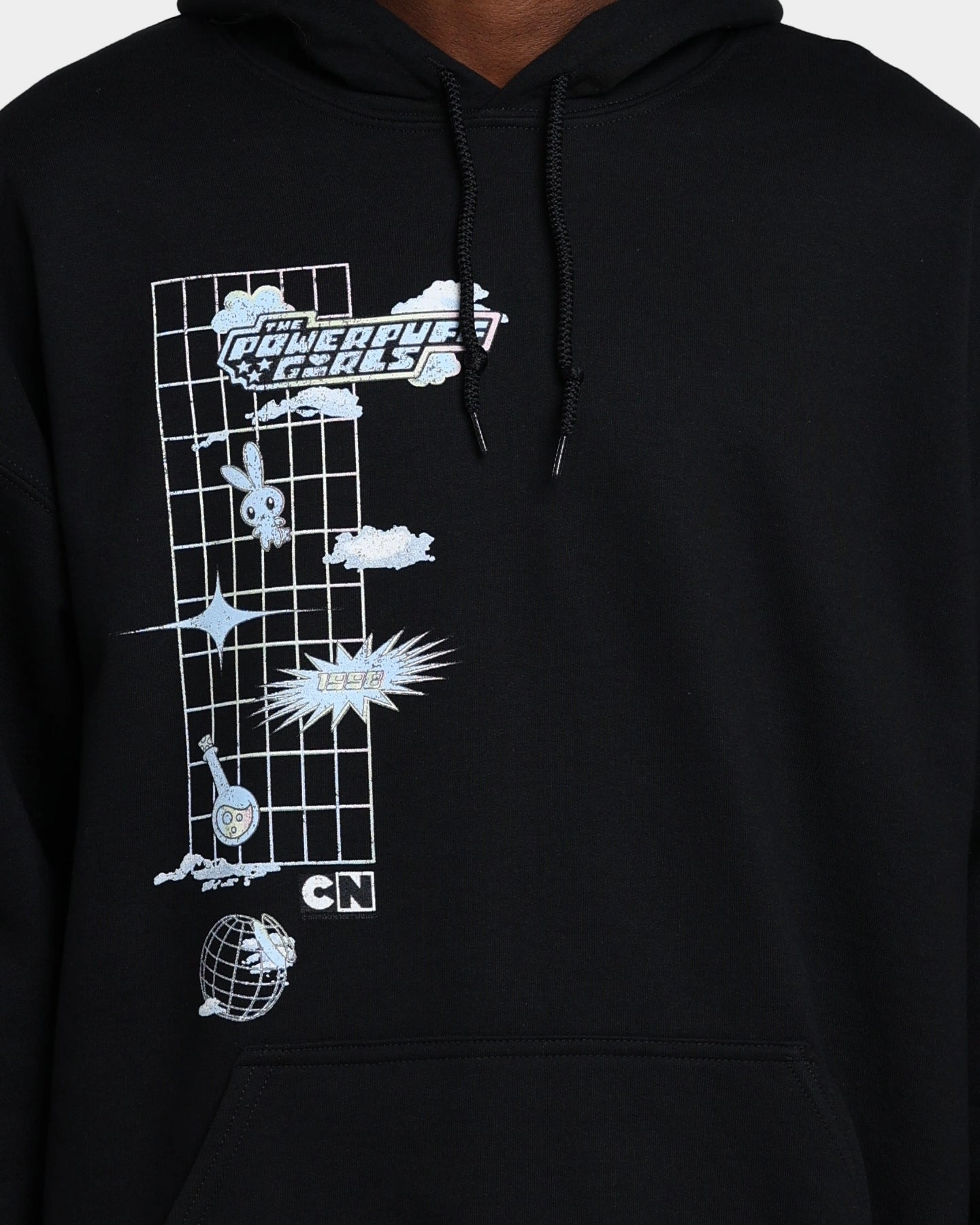 American Thrift X Powerpuff Girls Powerpuff Grid Logo Hoodie Black Autumn