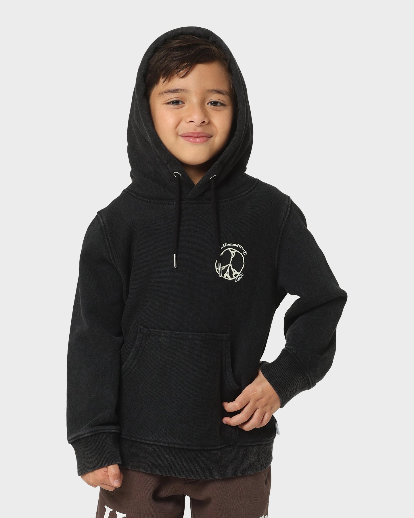 Lil Homme Kids' Peace Classic Hoodie Washed Black moonlight Reinforced Elbow Patches