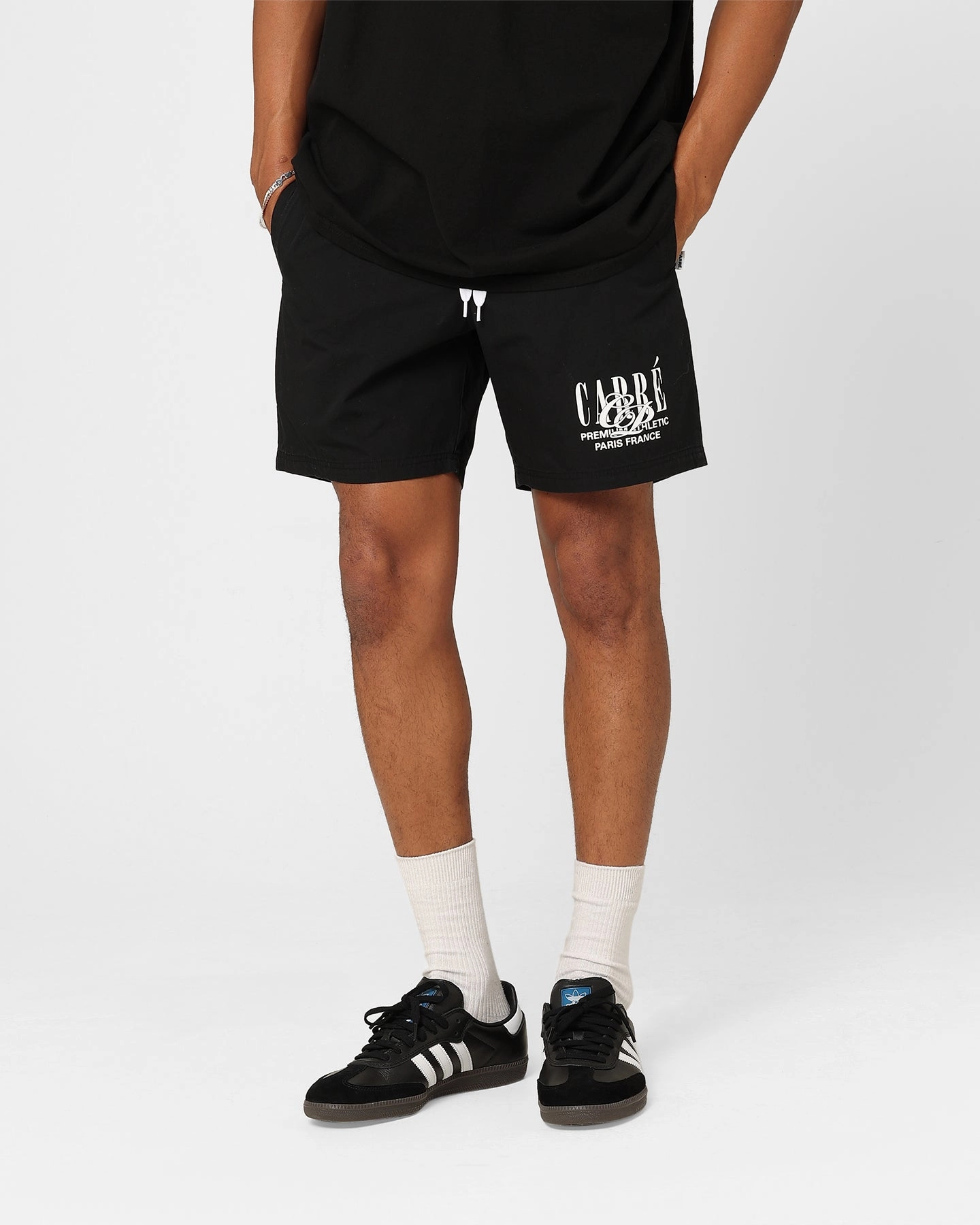 Odor Resistant Finish Simple Mood Carre Top Team Slide Shorts Black