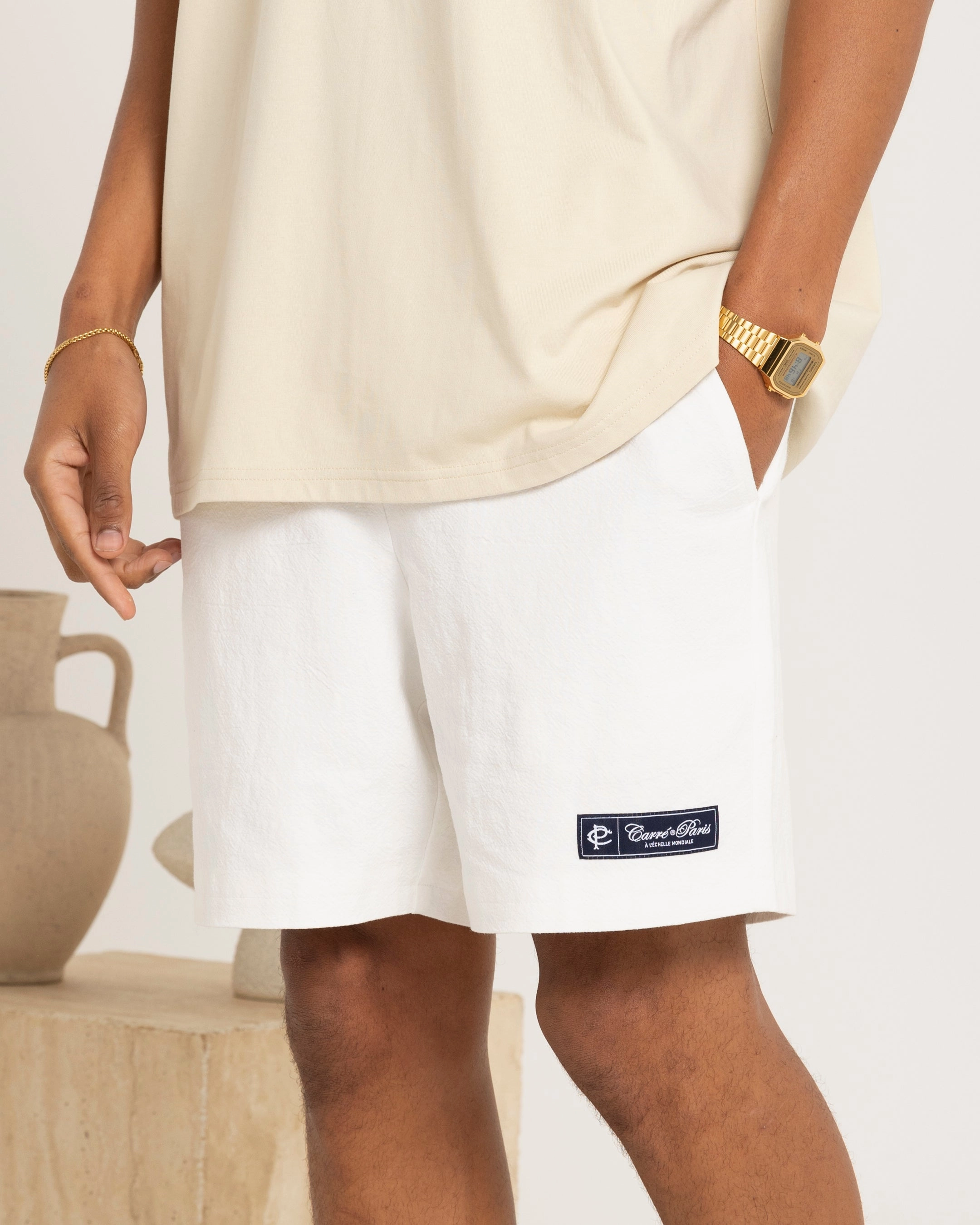 Carre Luxe Linen Shorts Off White surfing gear