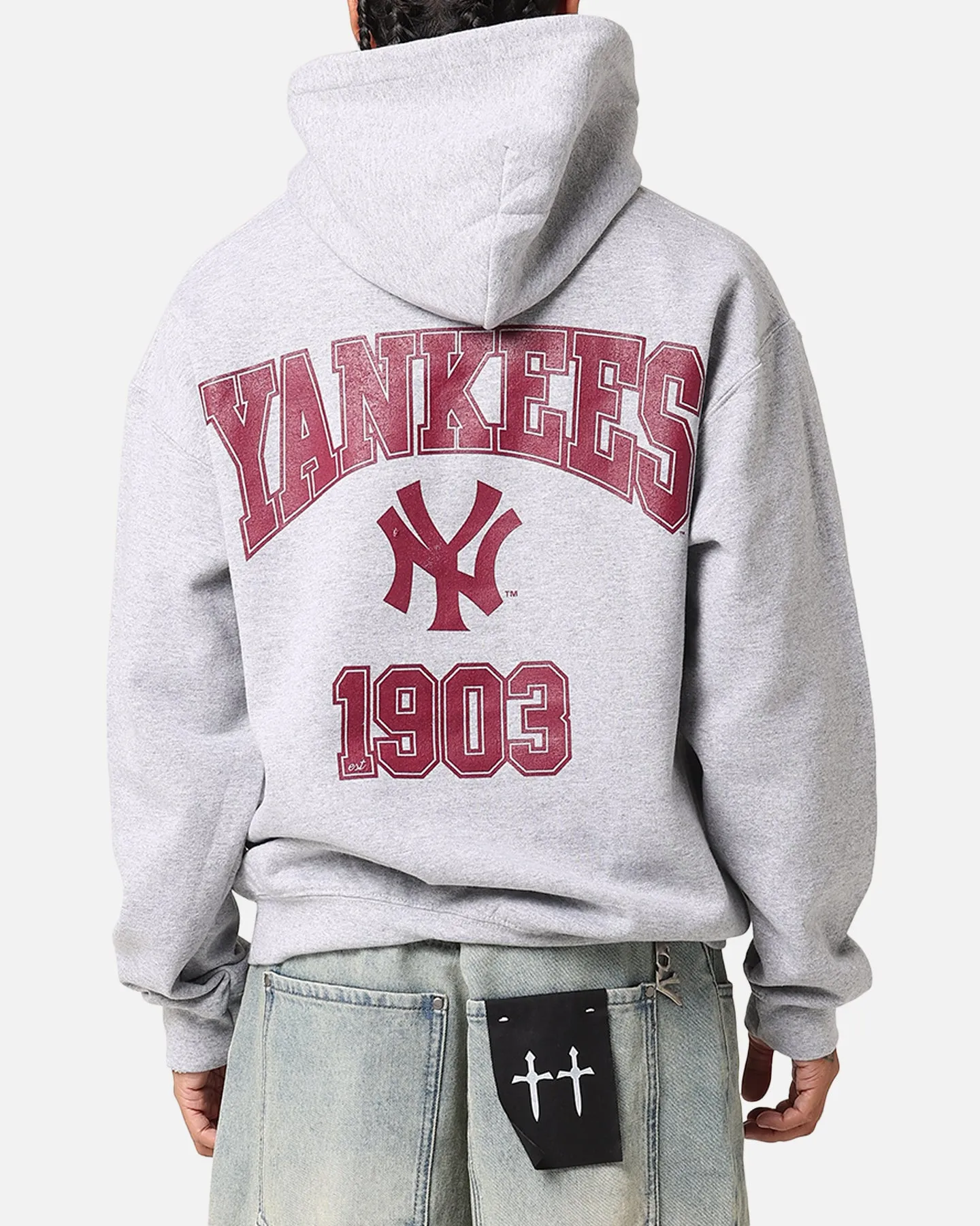 Primaloft Insulation Majestic Athletic New York Yankees Wordmark Arch Hoodie Grey