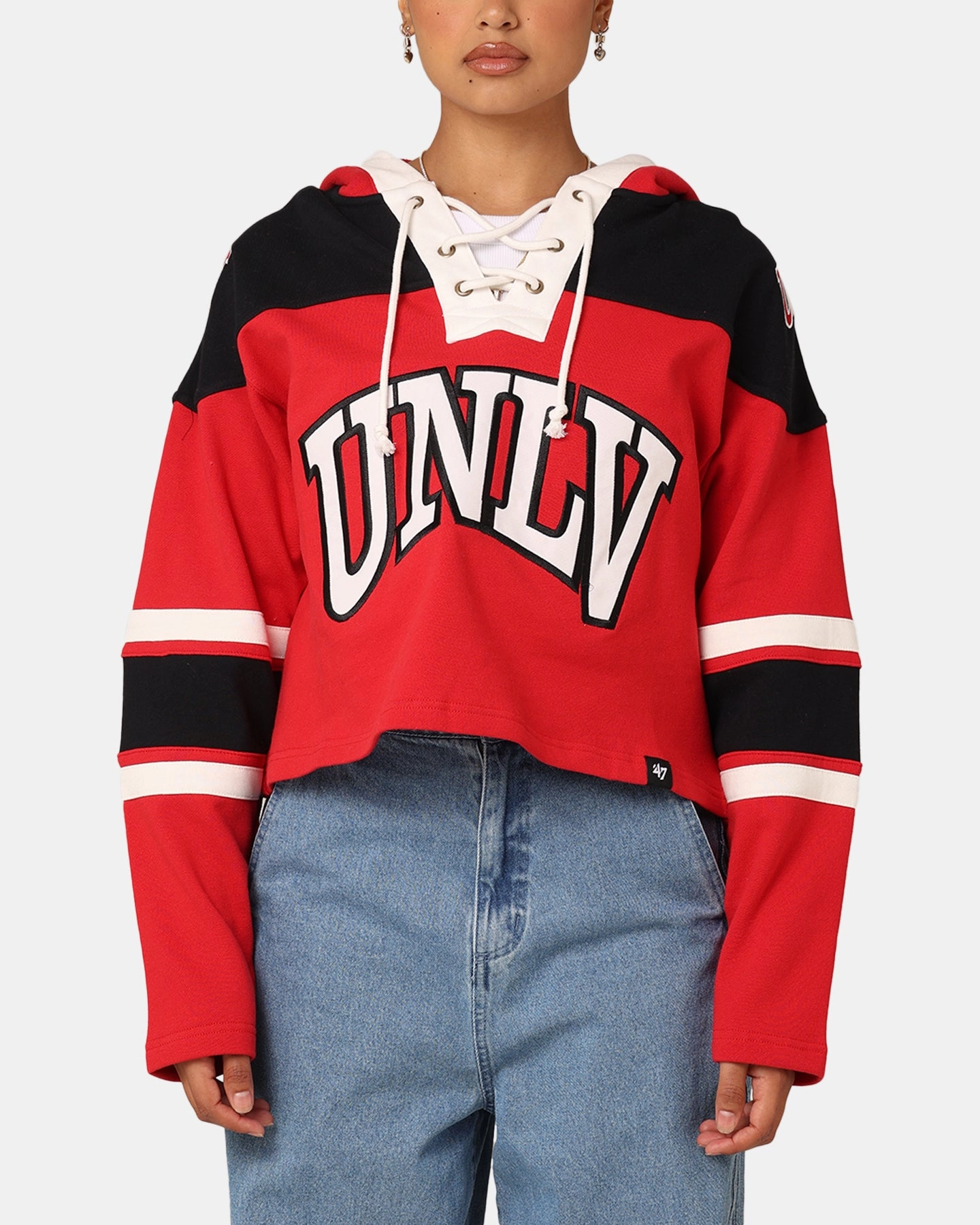 47 Brand Women's University Of Las Vegas Cropped Lacer Hoodie Red Stole
