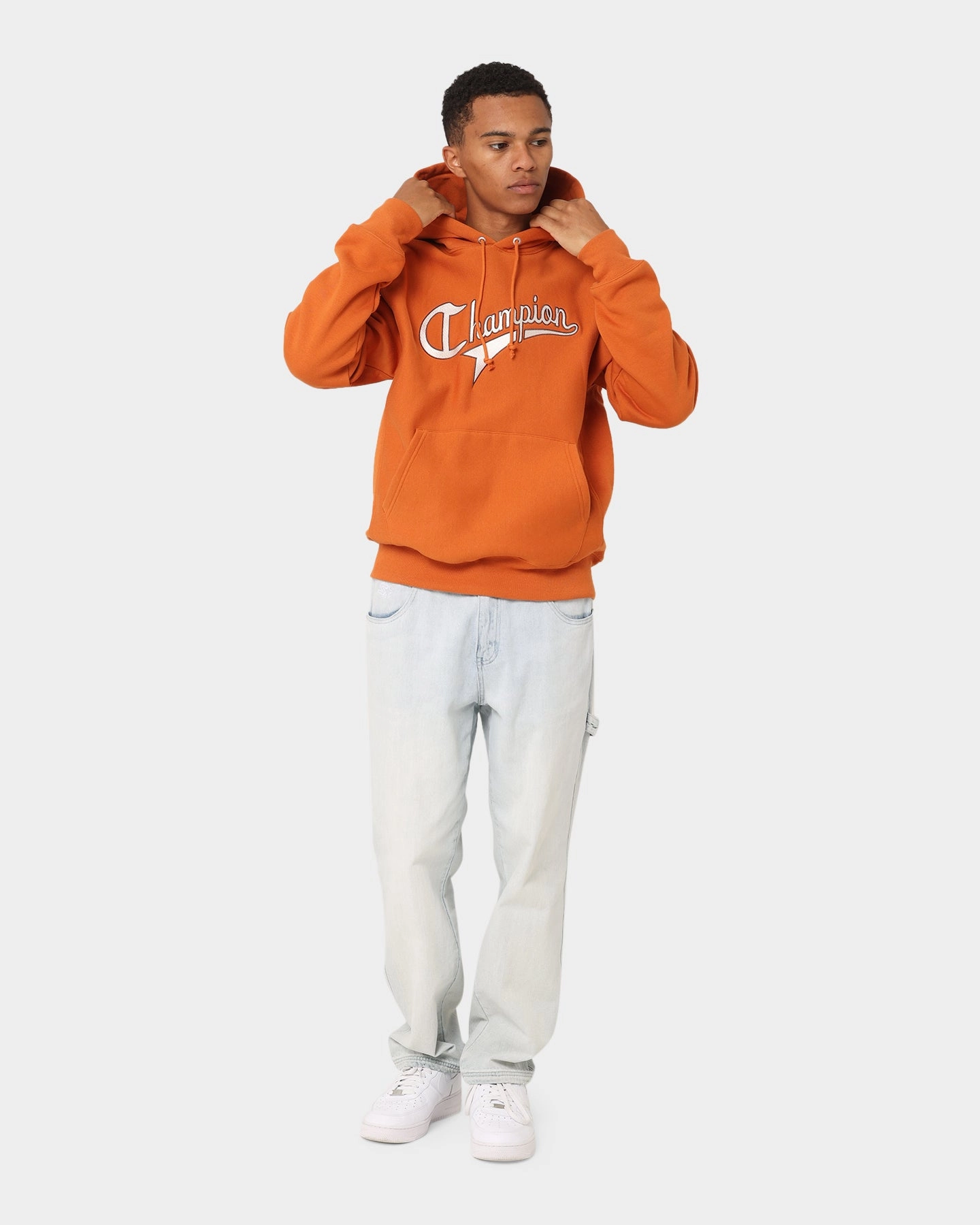 Suspenders Ergonomic Shoulder Panels Champion Reverse Weave Cursive Logo Hoodie Cinnamon Haze