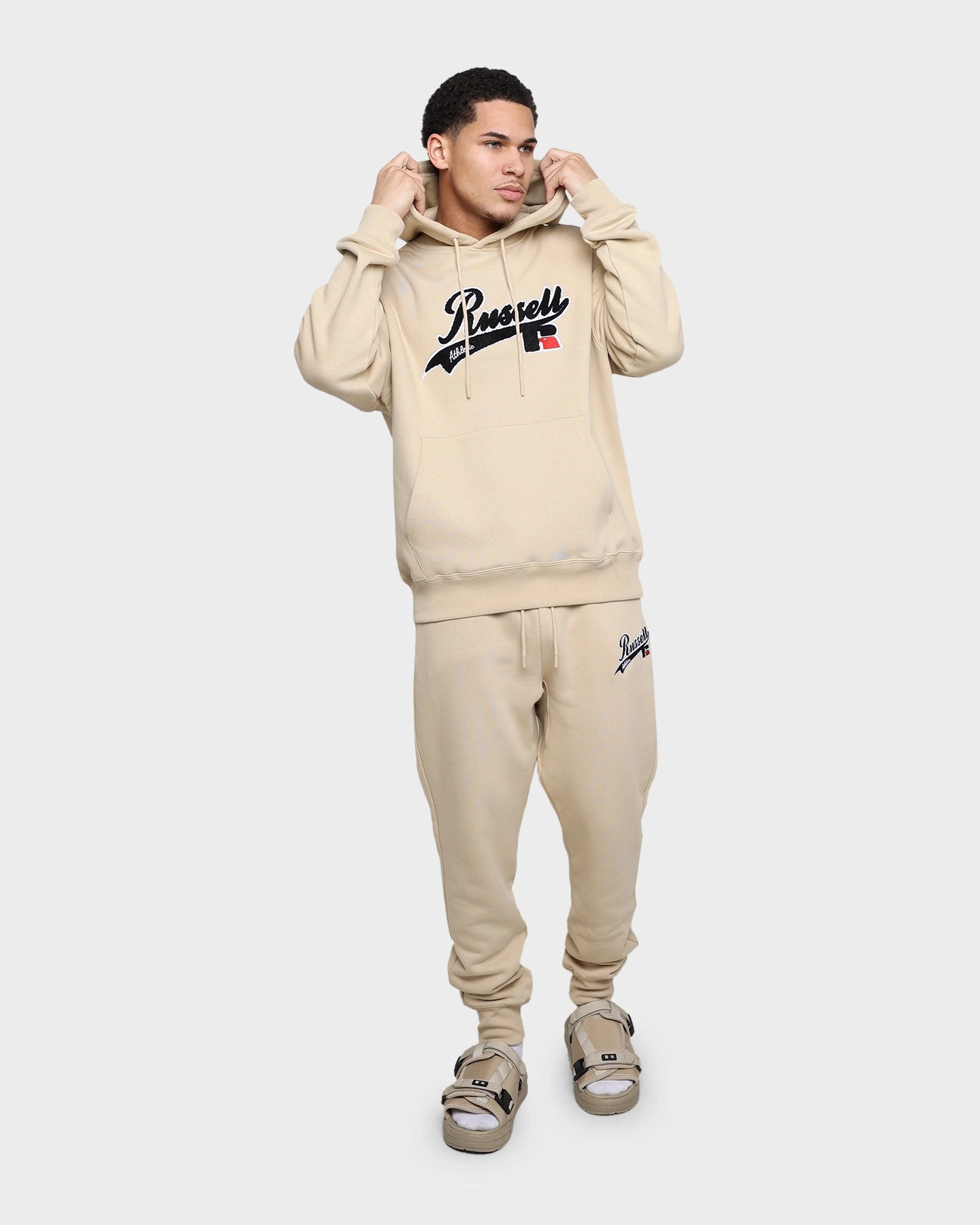 Russell Athletic Boucle Fleece Hoodie Stone Long Wear Storm Protection