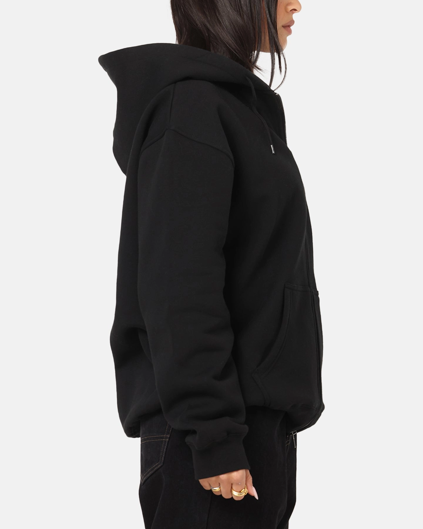 S Double Cities Zip Through Hoodie Black High Quality Cotton Reinforced Stitching