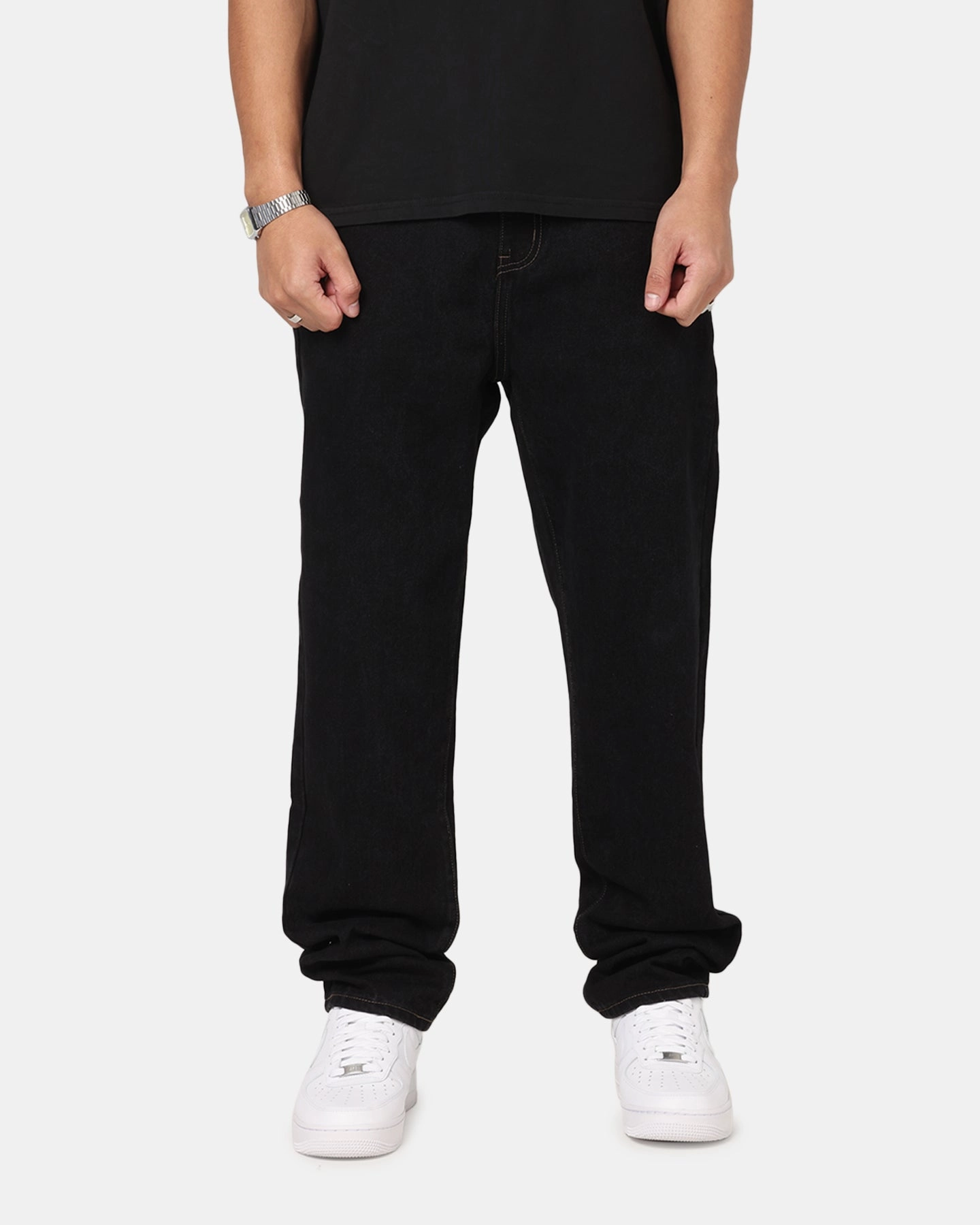 S Double Denim Standard Jeans Black Rinse Breathable Denim