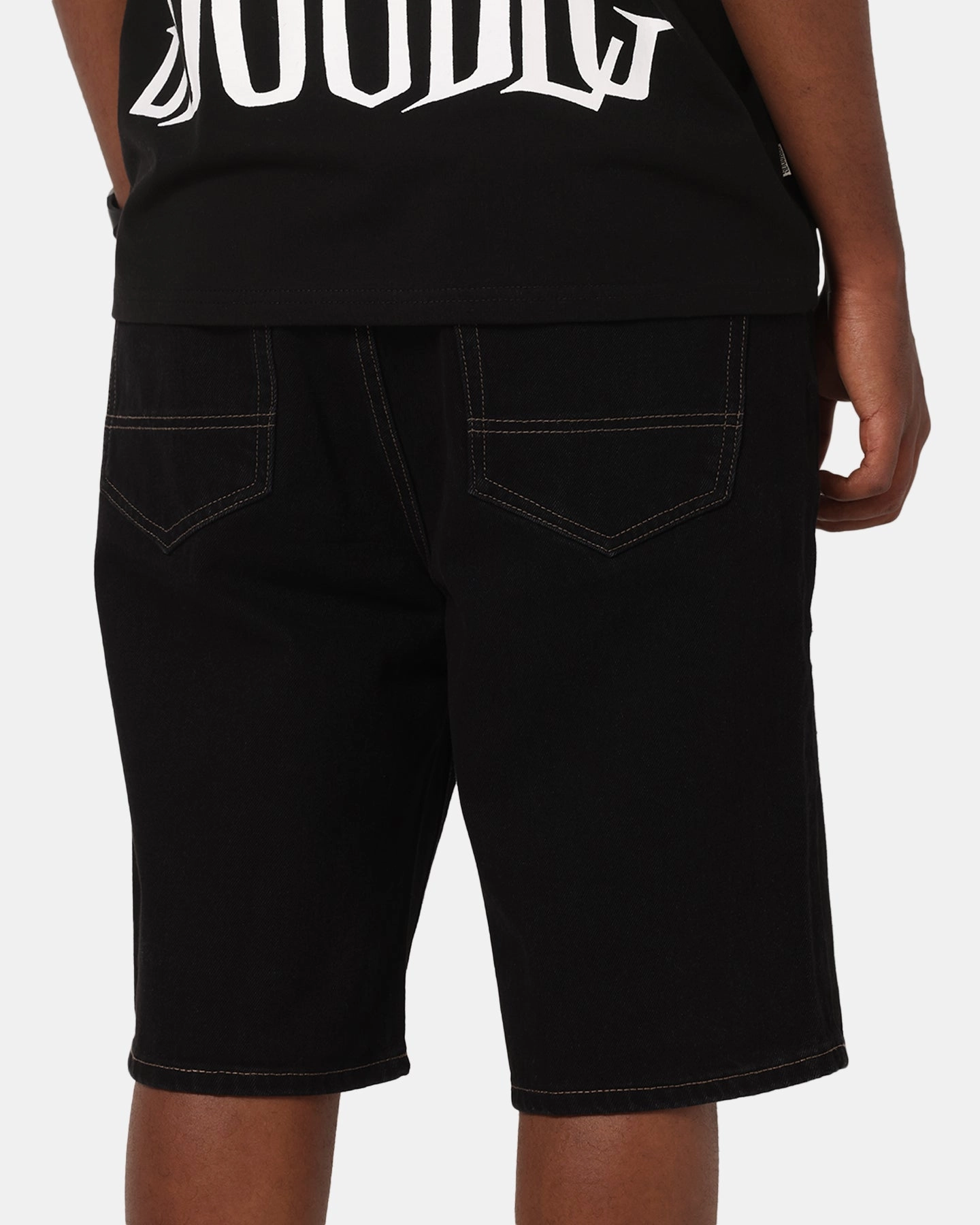 Soft Inner Lining mix and match S Double Denim Standard Shorts Black Rinse