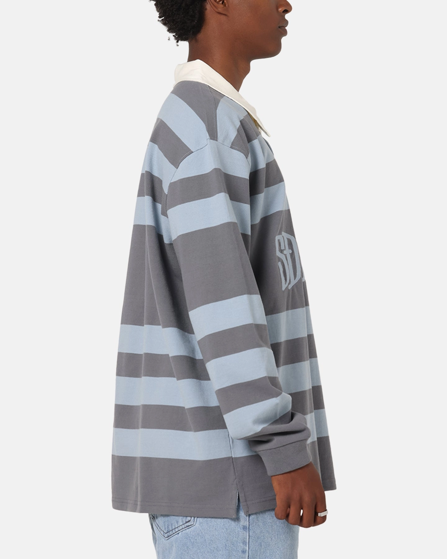 Bamboo Fiber Blend S Double PK Stripe Rugby Polo Baby Blue