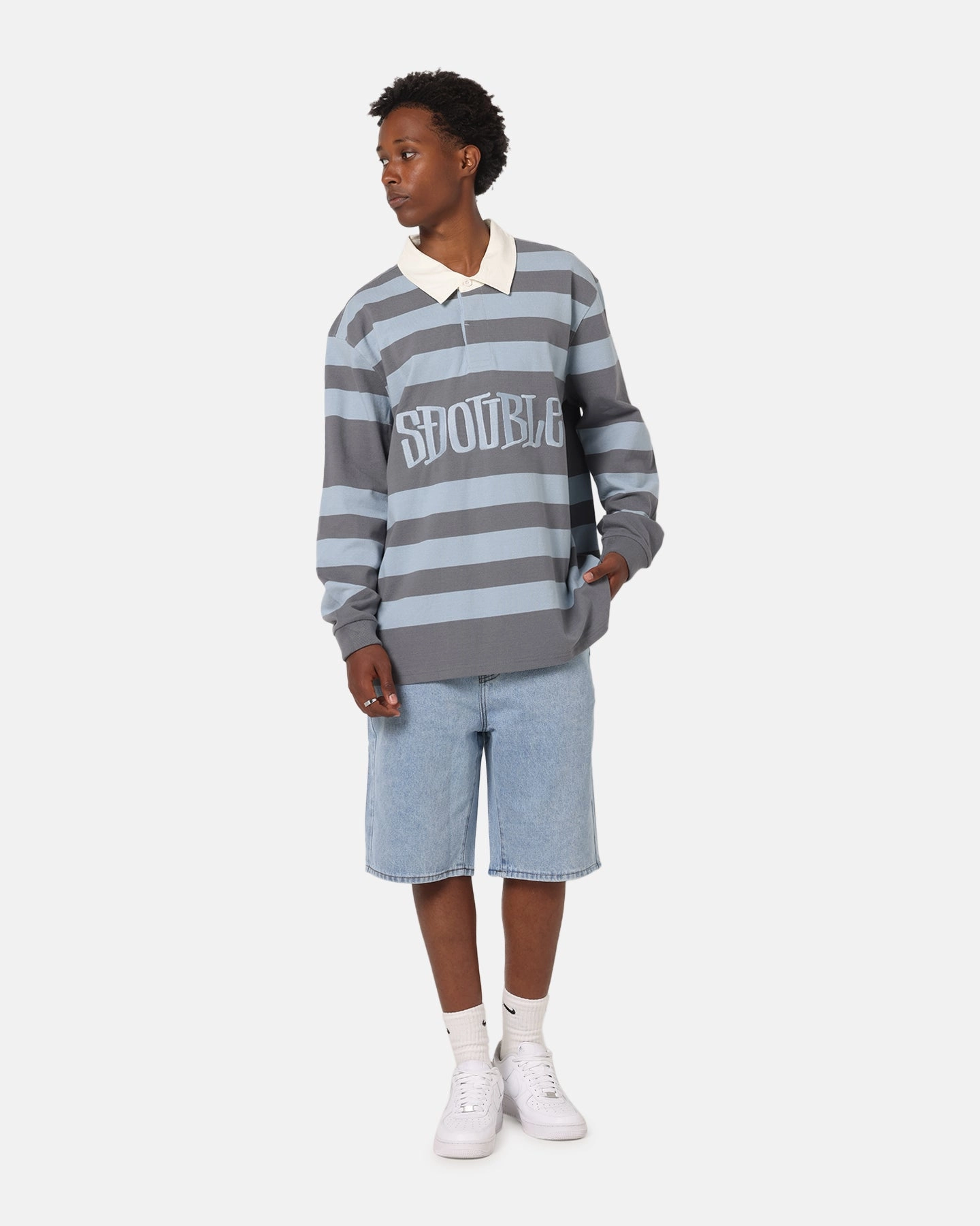 Business Event S Double PK Stripe Rugby Polo Baby Blue