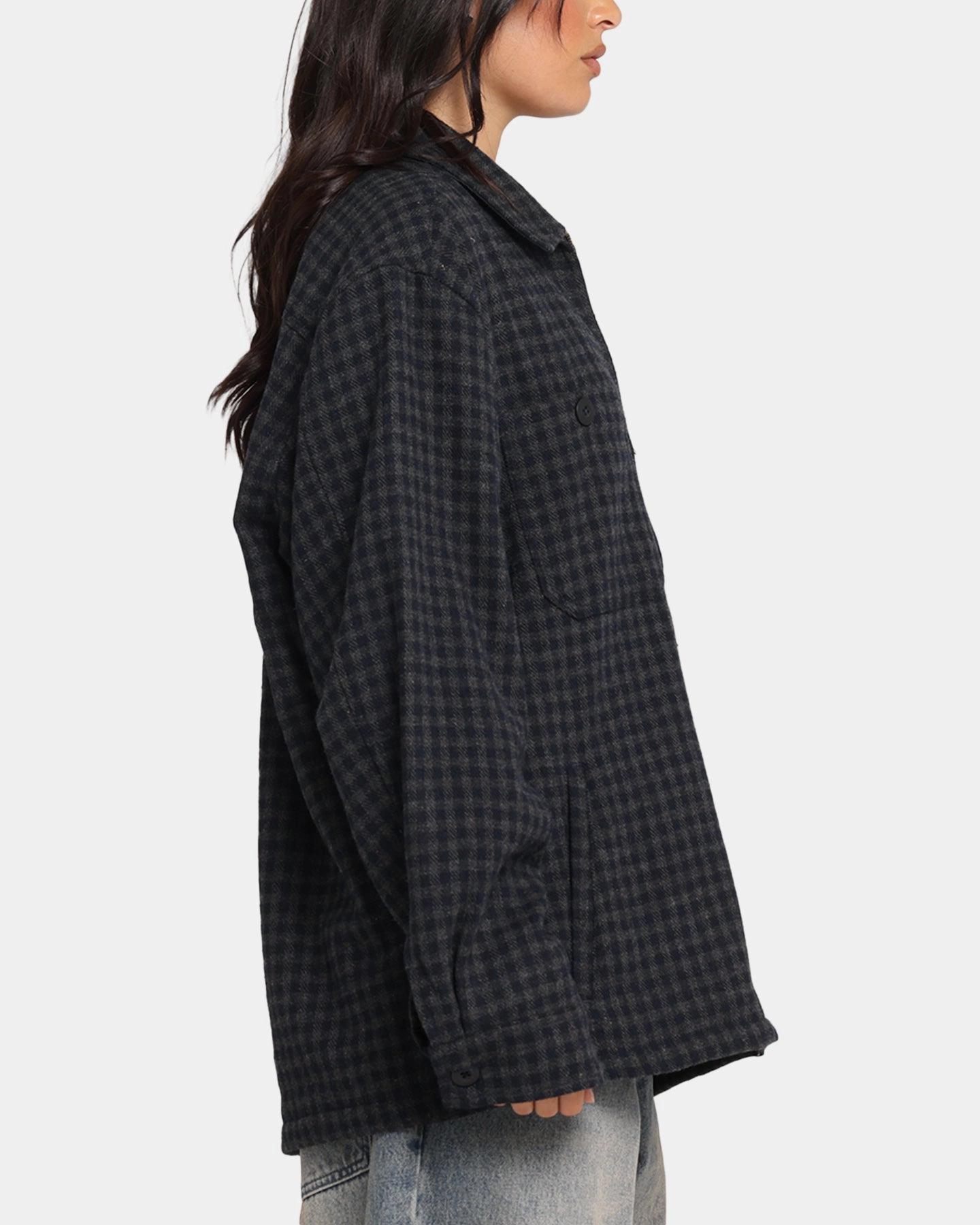 S Double Plaid Zip Through Long Sleeve Shirt Brown suitable for anniversaries spring season