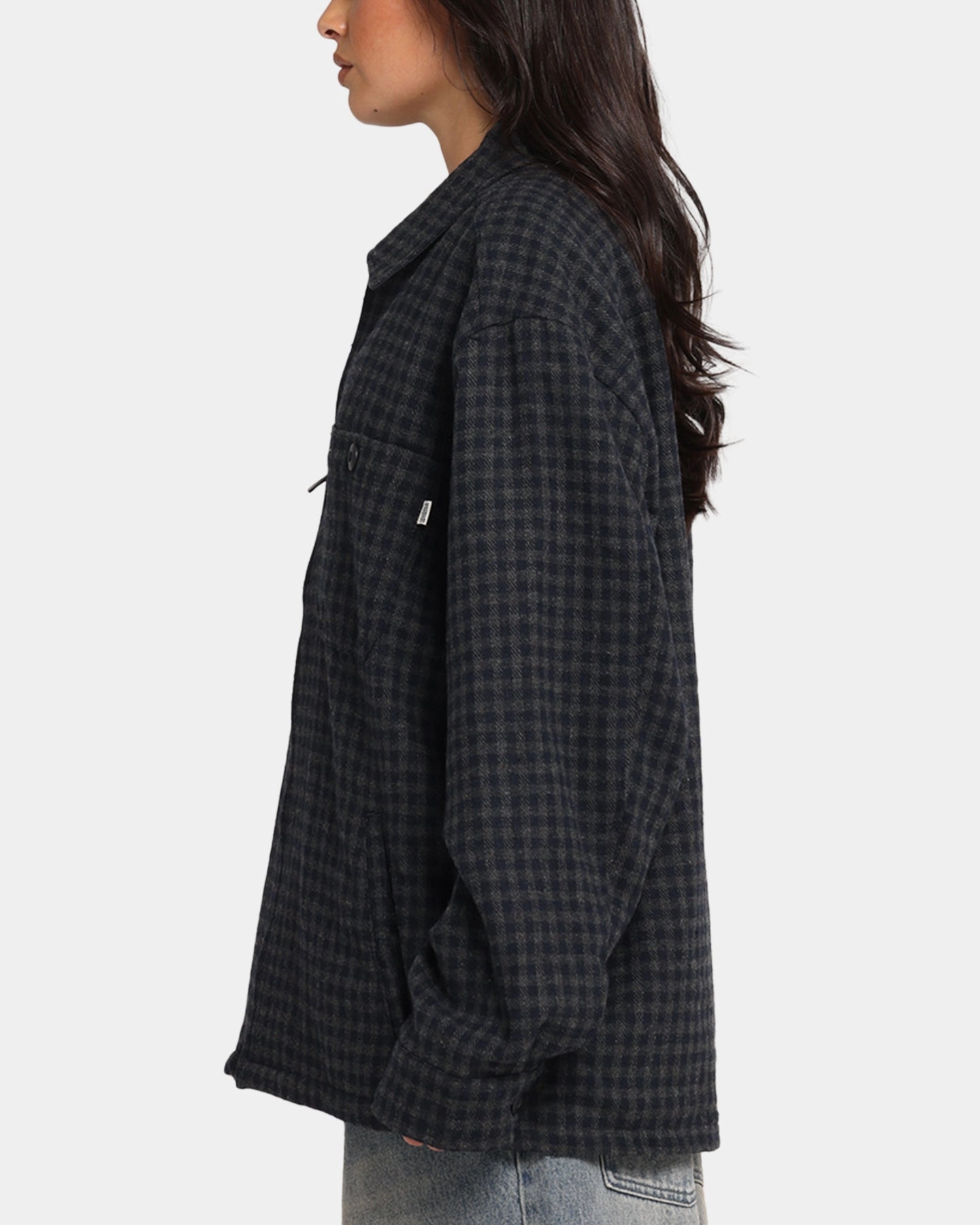 S Double Plaid Zip Through Long Sleeve Shirt Brown Non Irritating Lining suitable for promotional activities