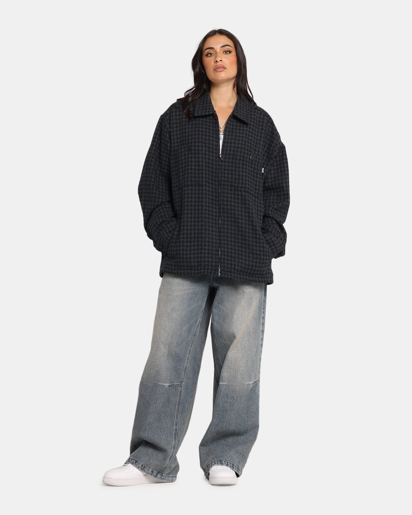 suitable for graduations Floss S Double Plaid Zip Through Long Sleeve Shirt Brown