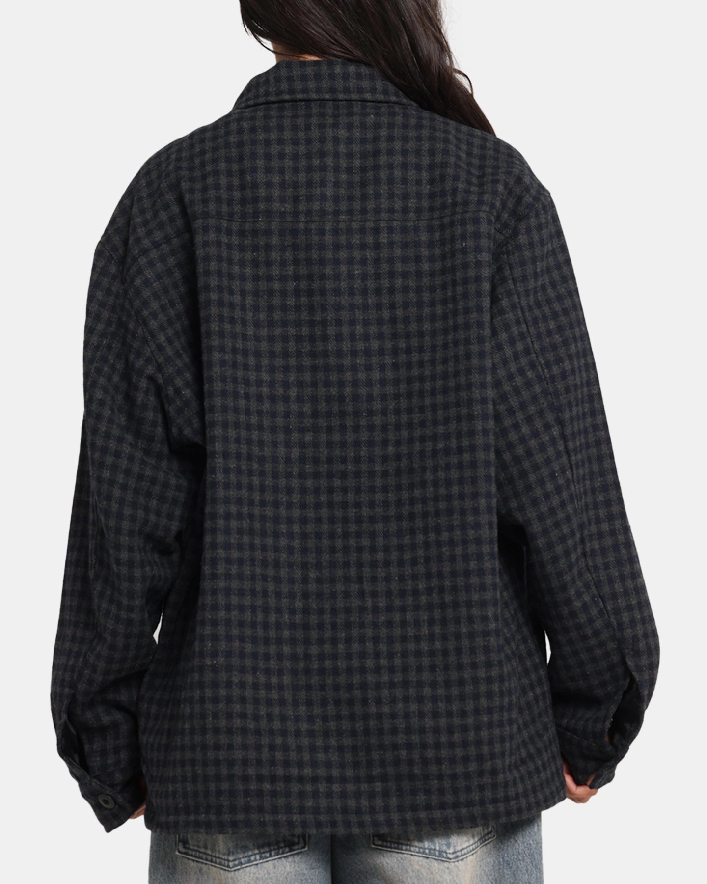 S Double Plaid Zip Through Long Sleeve Shirt Brown Cool Weather Layer Graphic Design