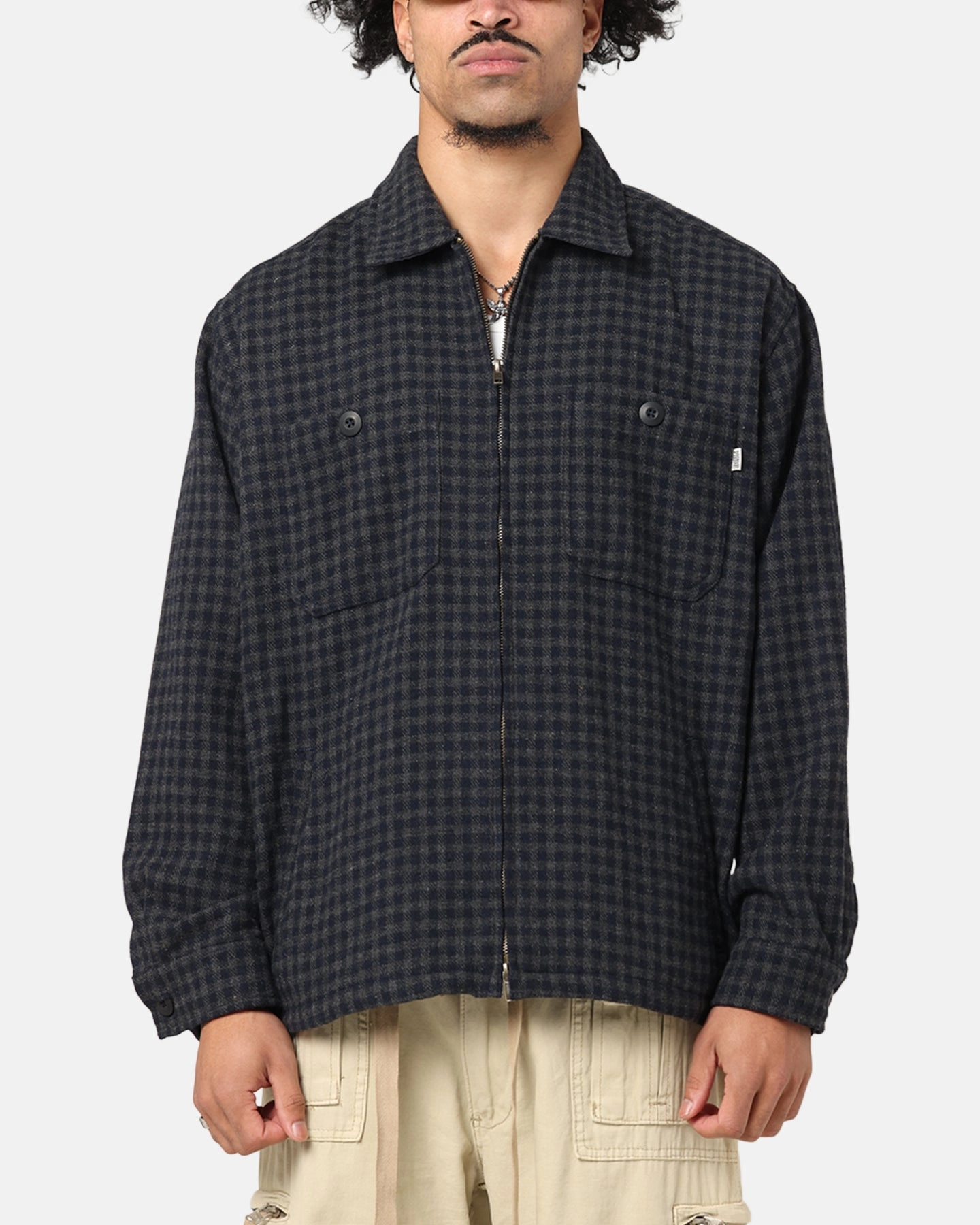 S Double Plaid Zip Through Long Sleeve Shirt Brown Report Lightweight Packable Build