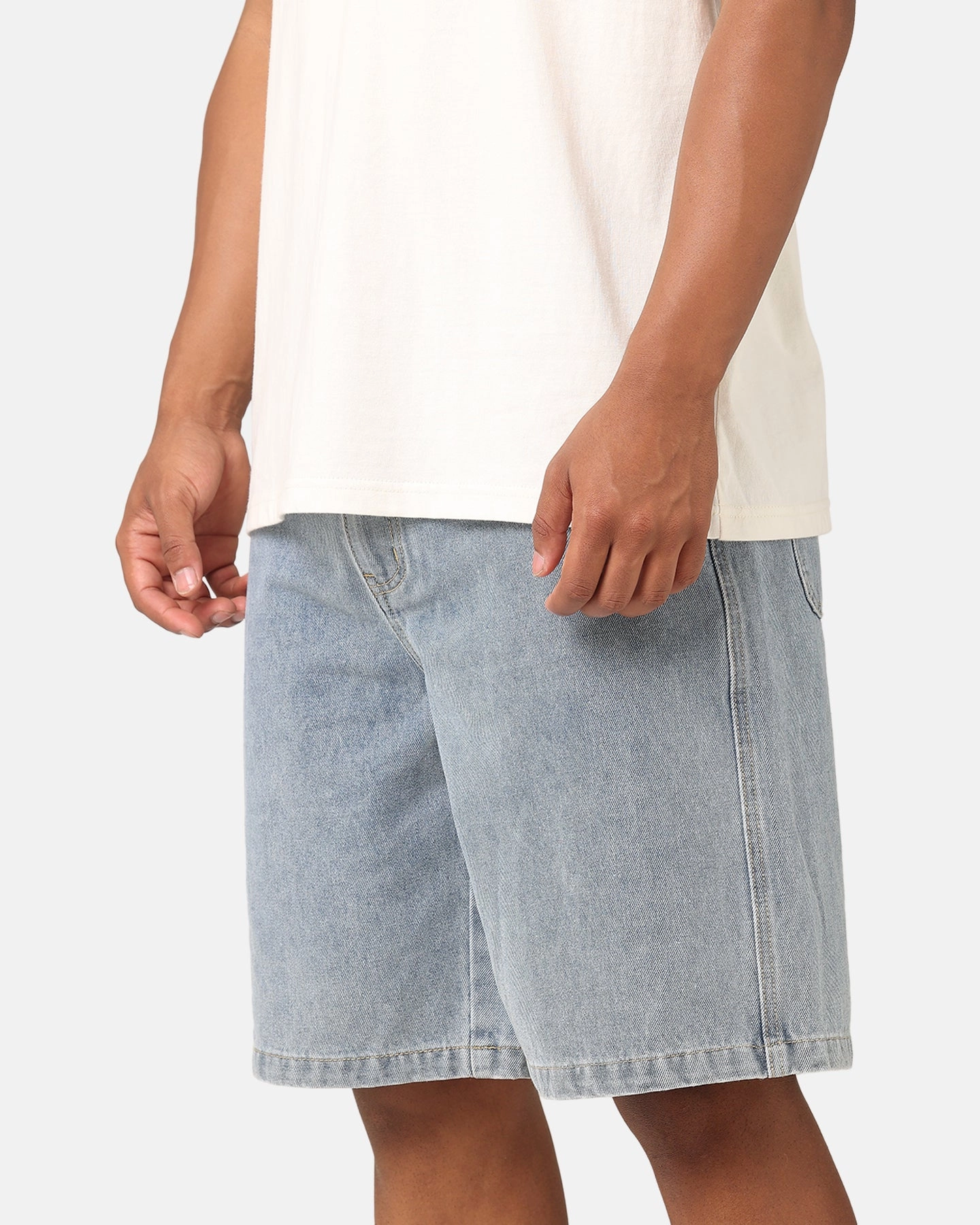 Solid Color S Double Print Denim Standard Shorts Light Blue