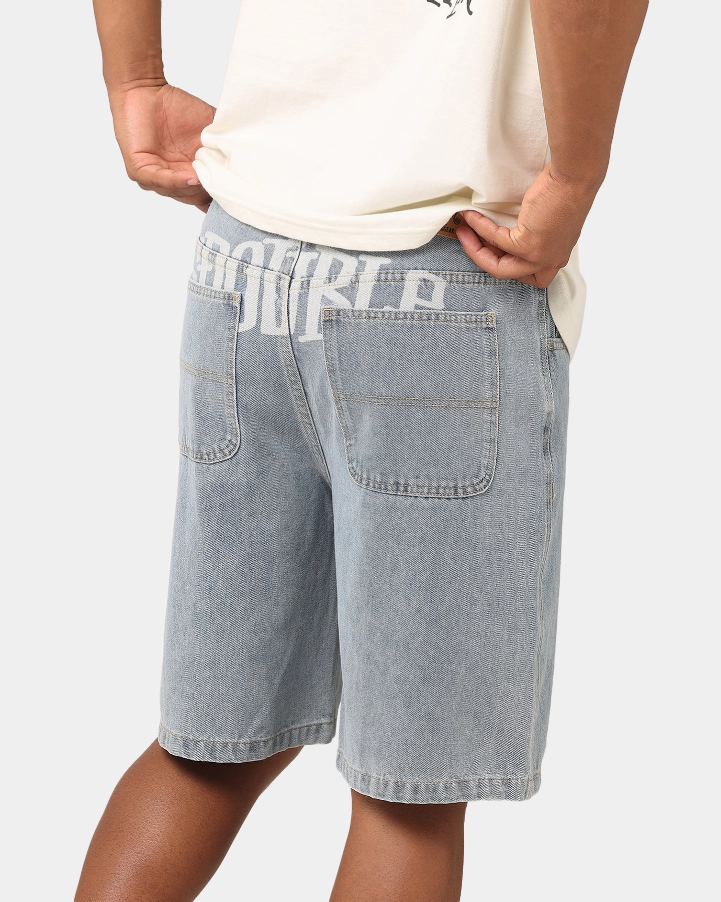S Double Print Denim Standard Shorts Light Blue Anti Friction Seams Glide On Mobility Cut