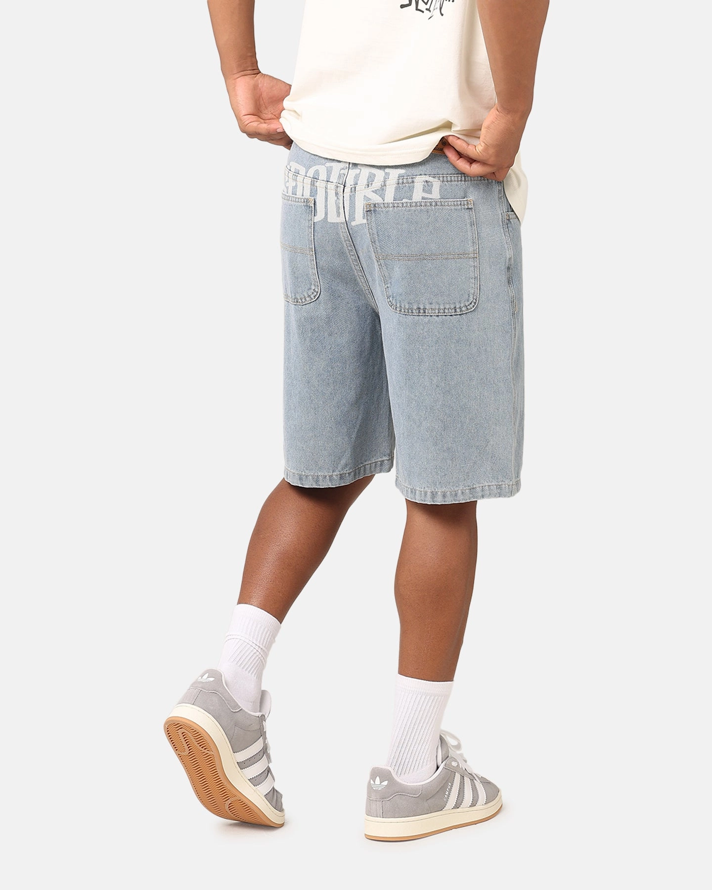 corduroy shorts S Double Print Denim Standard Shorts Light Blue