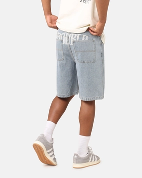 corduroy shorts S Double Print Denim Standard Shorts Light Blue