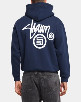 S Double Shawn Dot Zip Through Hoodie Washed Navy Cozy Sense