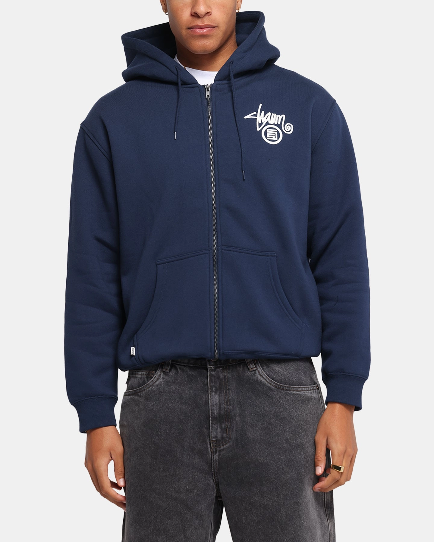 S Double Shawn Dot Zip Through Hoodie Washed Navy Street Motion Classic Pullover Design
