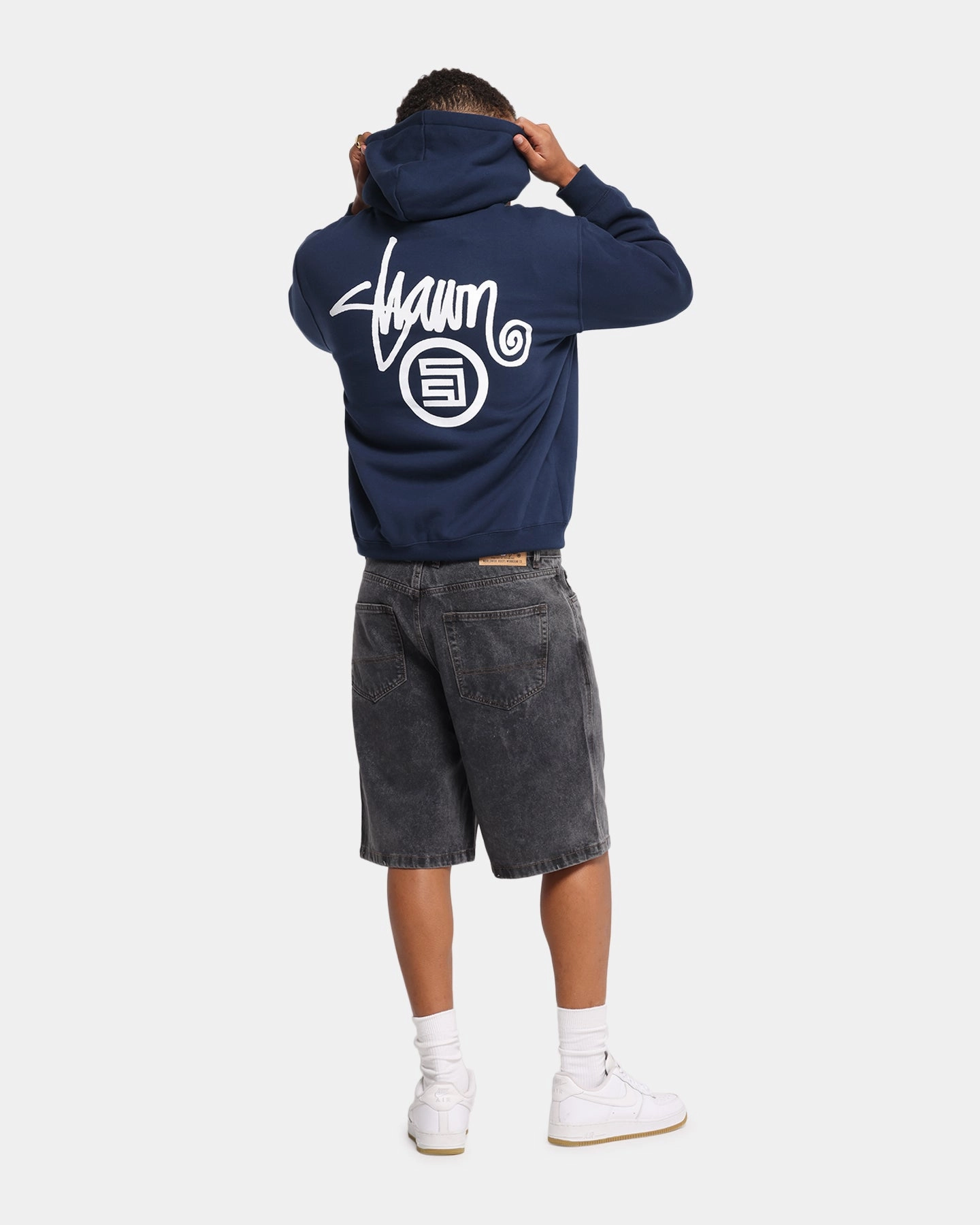 S Double Shawn Dot Zip Through Hoodie Washed Navy Hidden pockets