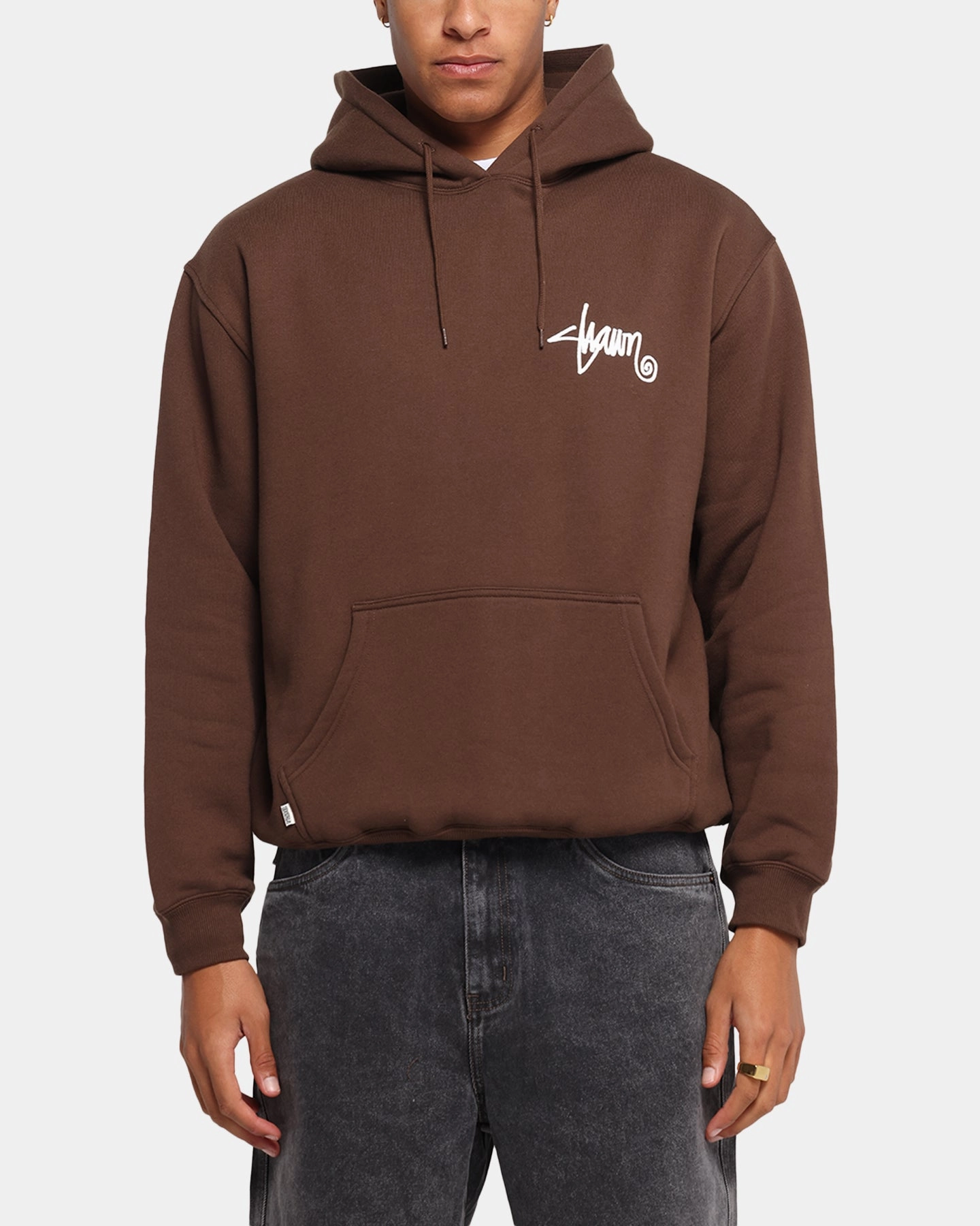 Cozy Outfit Stylish Apparel S Double Shawn Script Hoodie Chocolate