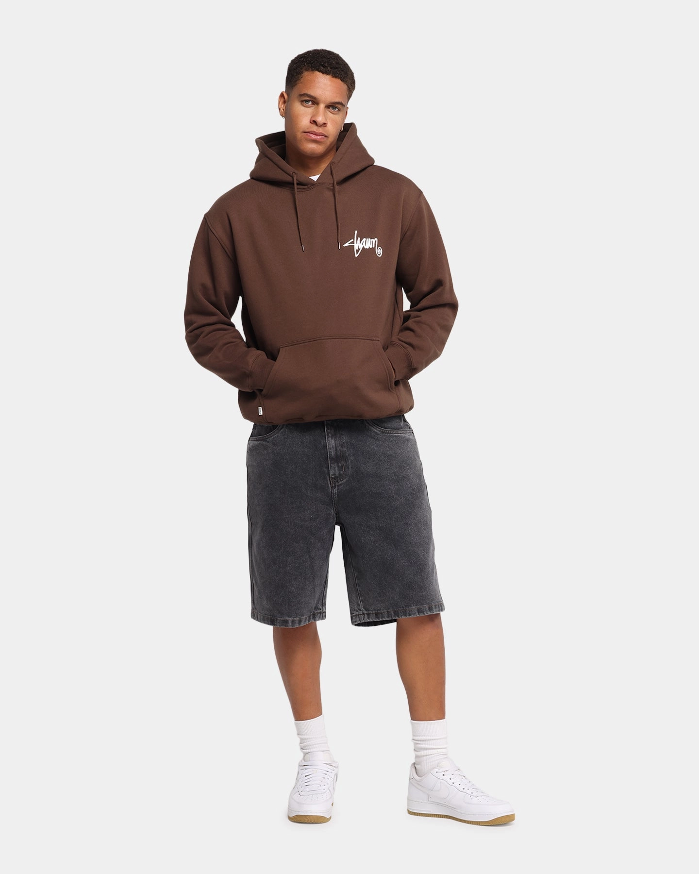 Matted look S Double Shawn Script Hoodie Chocolate