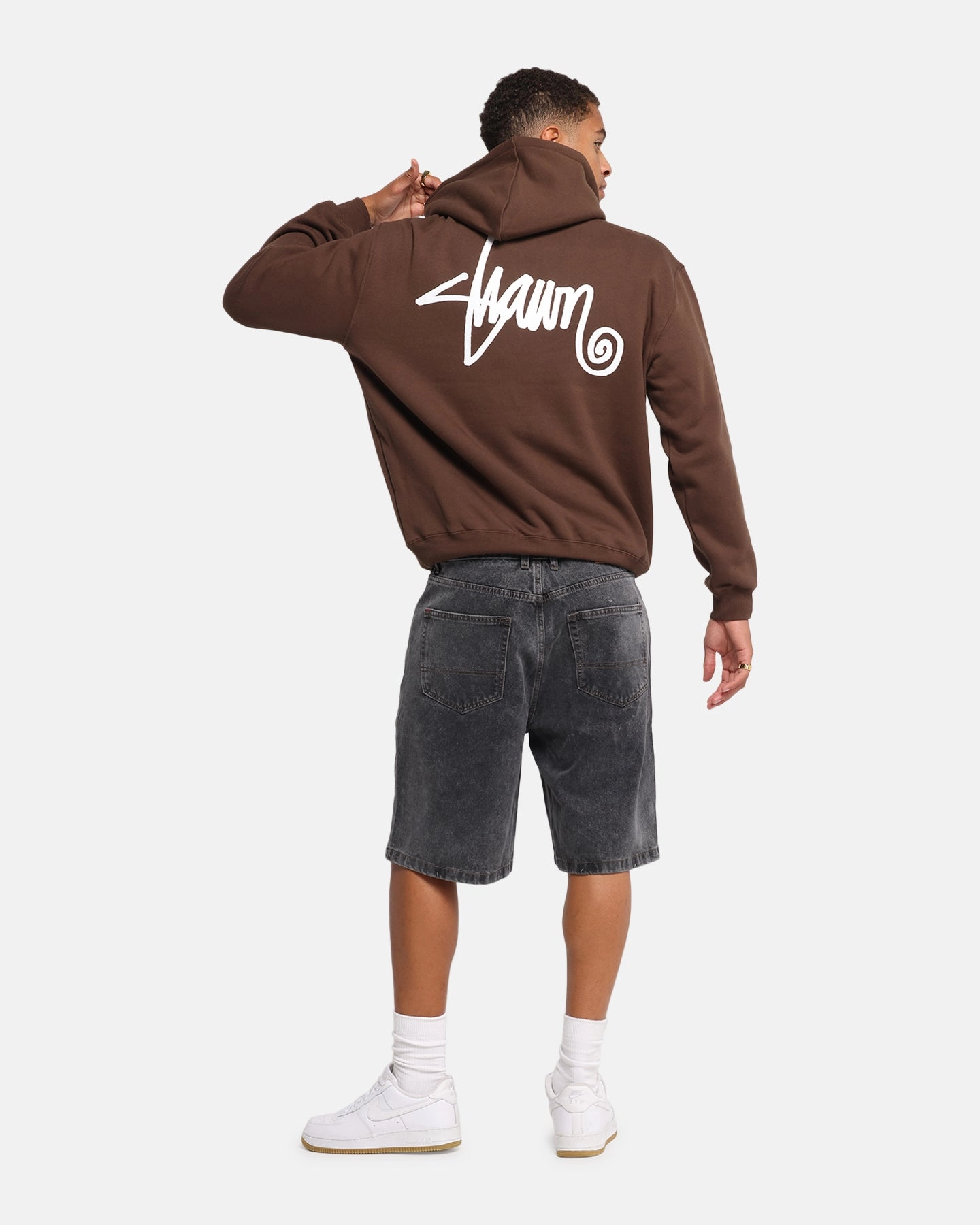S Double Shawn Script Hoodie Chocolate Lightweight Construction Modern Aesthetic