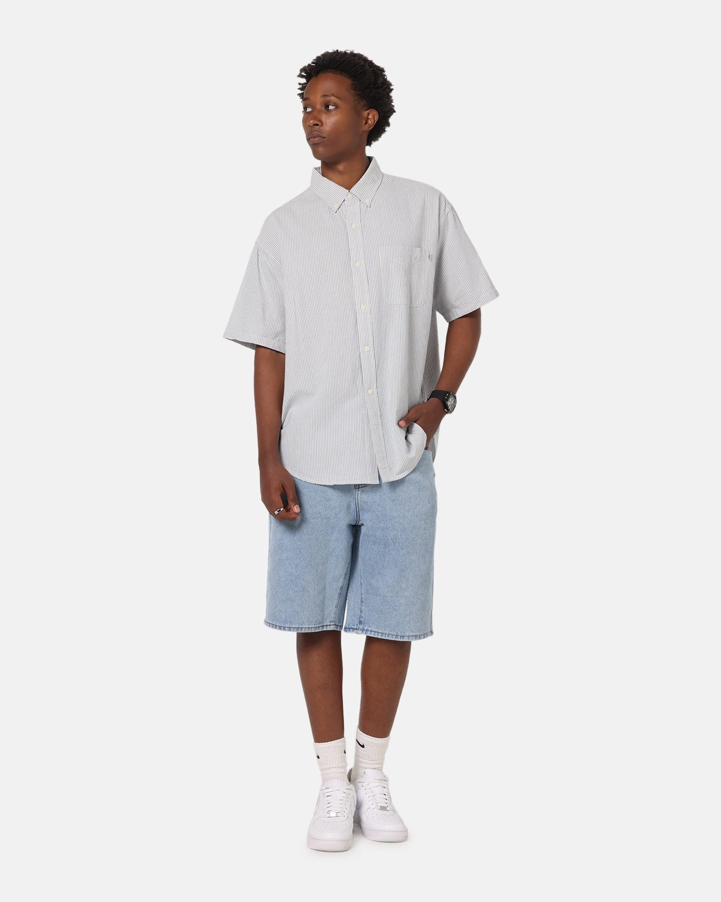 S Double Stripe Button UP Shirt Striped Ombre look