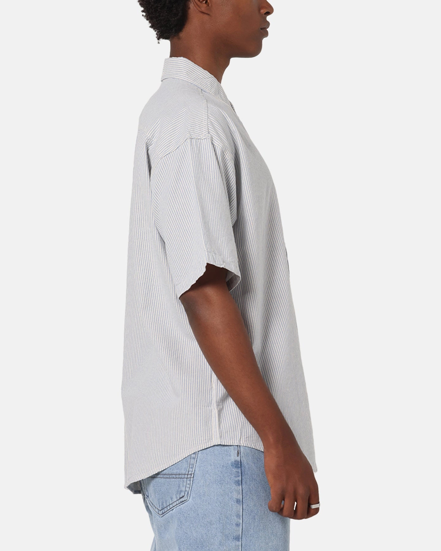 S Double Stripe Button UP Shirt Striped Student Essential