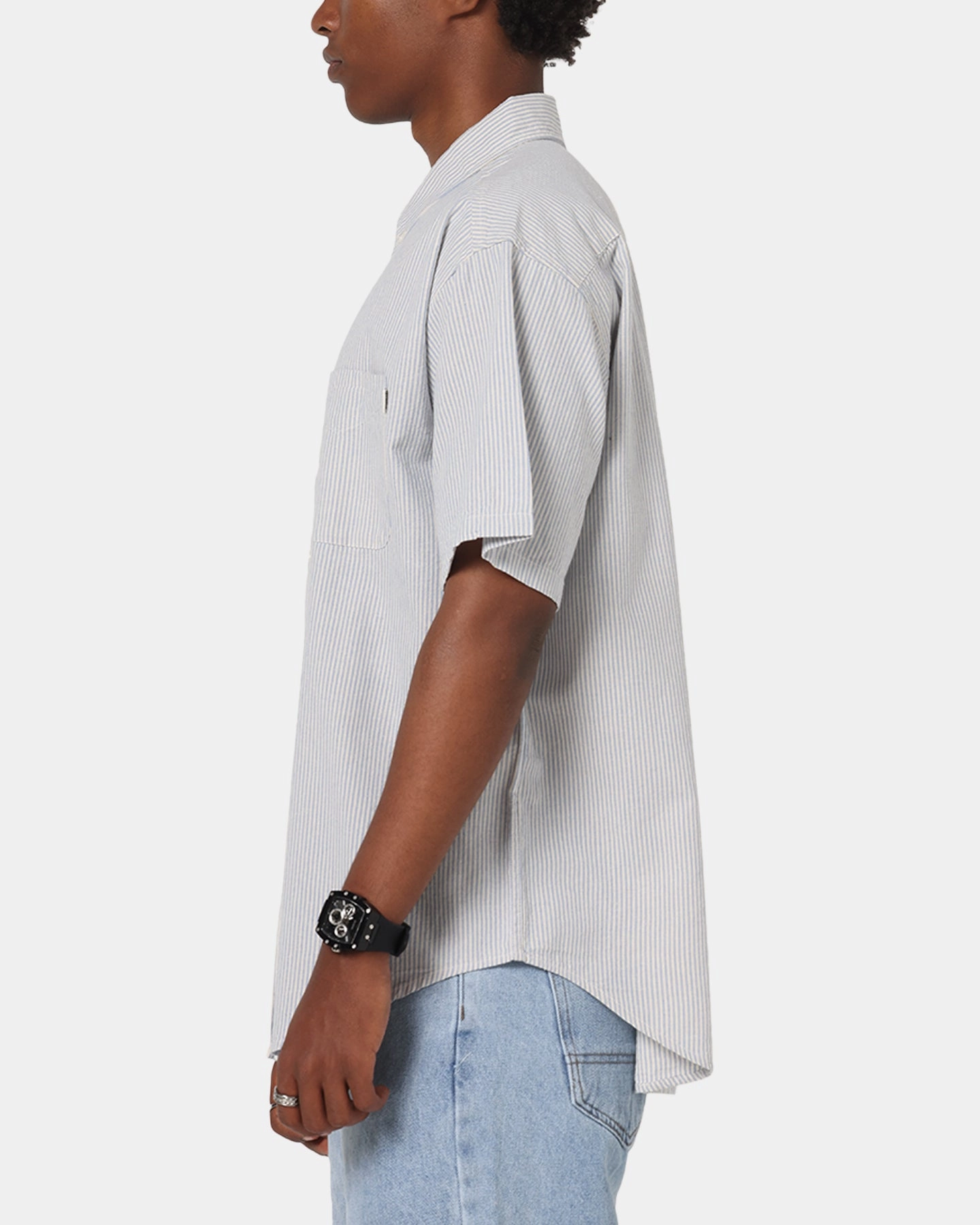 S Double Stripe Button UP Shirt Striped Ventilated Back Matte Look