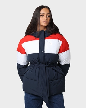 Eco Friendly Material Tommy Jeans Belted Down Colour-Blocked Puffer Jacket Twilight Navy