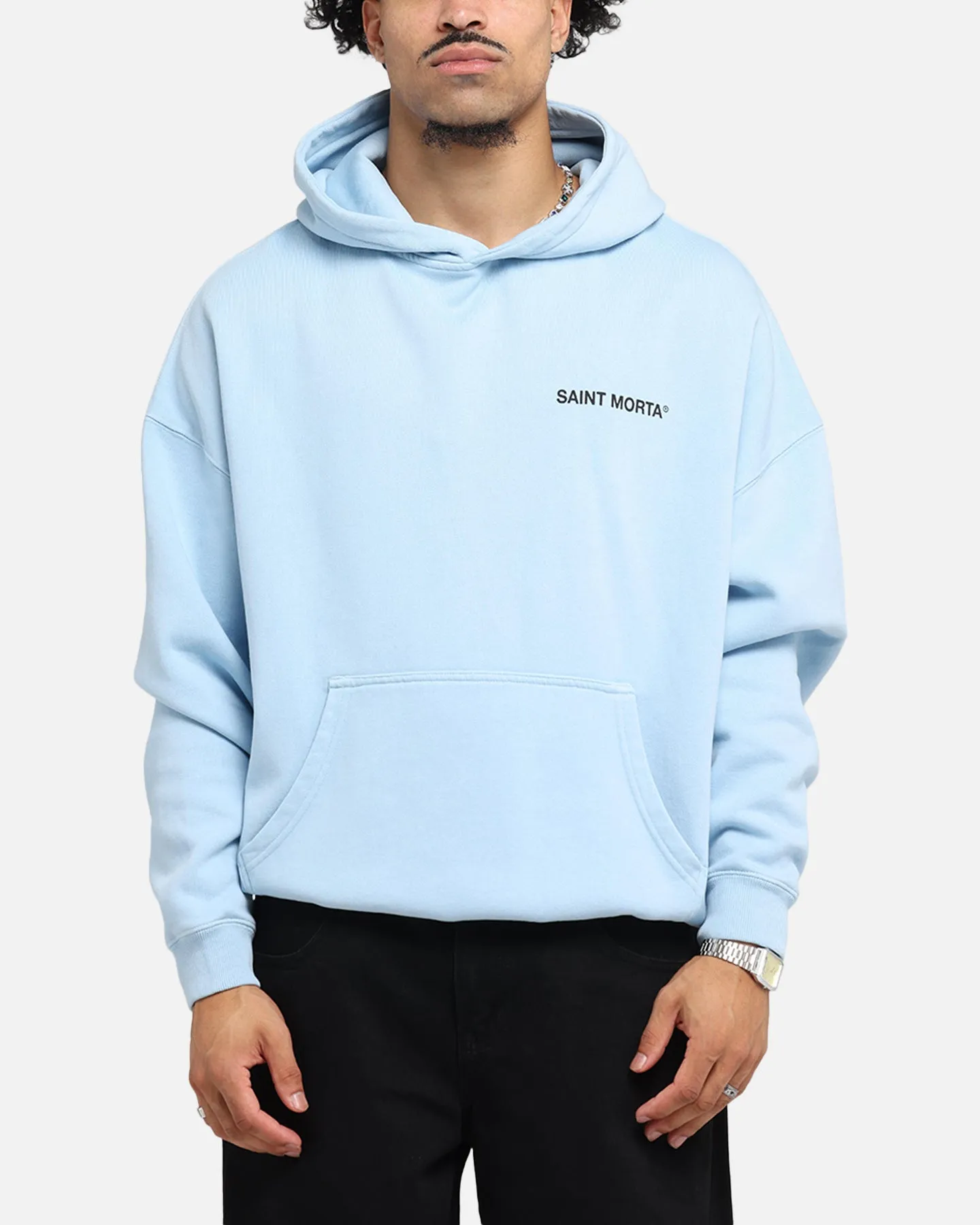 Saint Morta Awakening Boxy Hoodie Light Blue spring season suitable for runway events