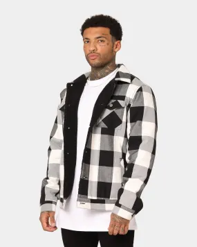 Saint Morta Checks Sherpa Jacket Black/White Rollaway Collar Feature