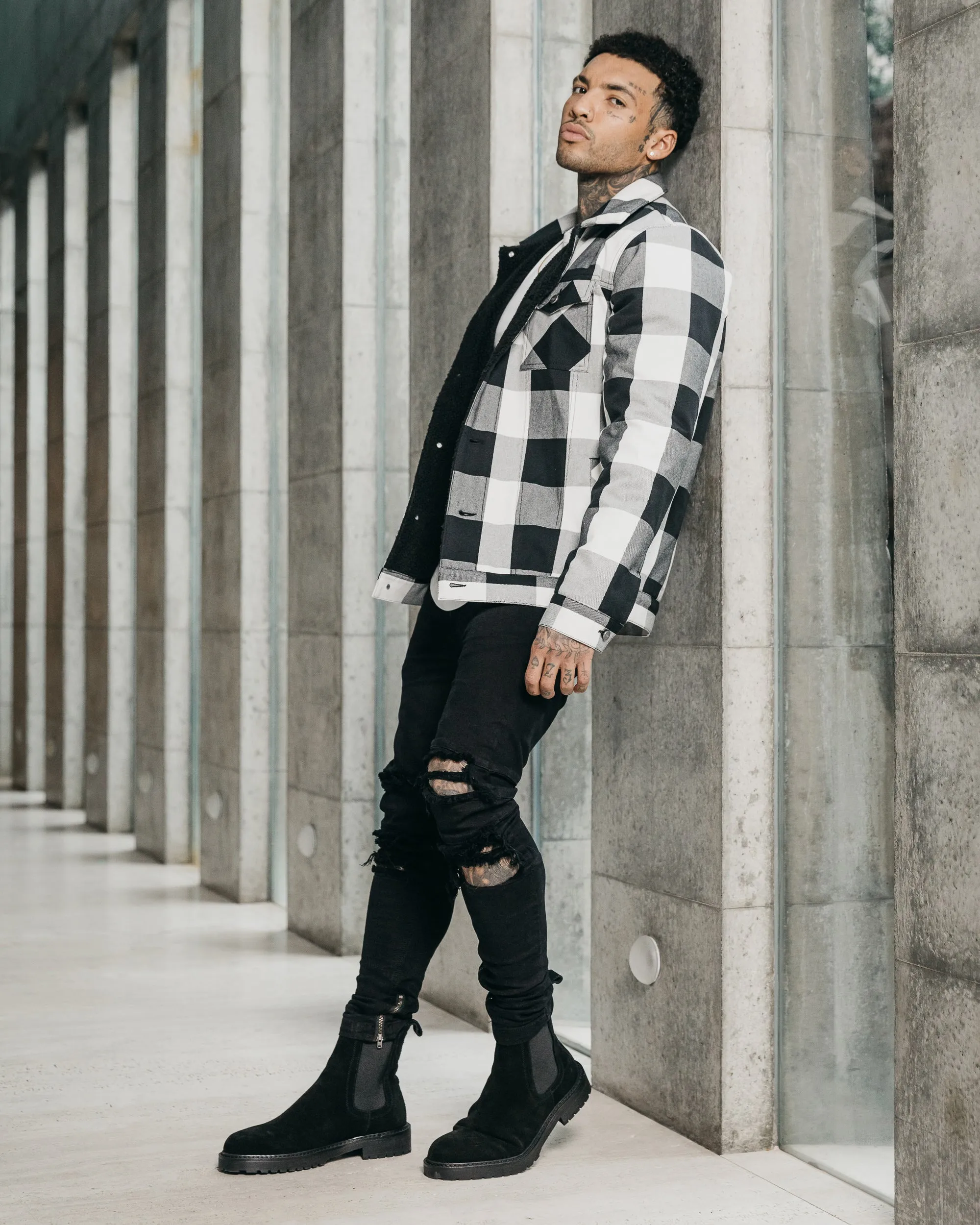 Winter Ready Outdoor Adventure Gear Saint Morta Checks Sherpa Jacket Black/White