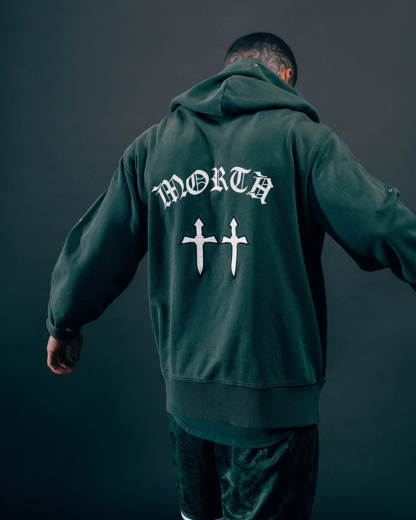 Saint Morta Day Of The Dead Hoodie Dark Green Everyday Use motorcyclist