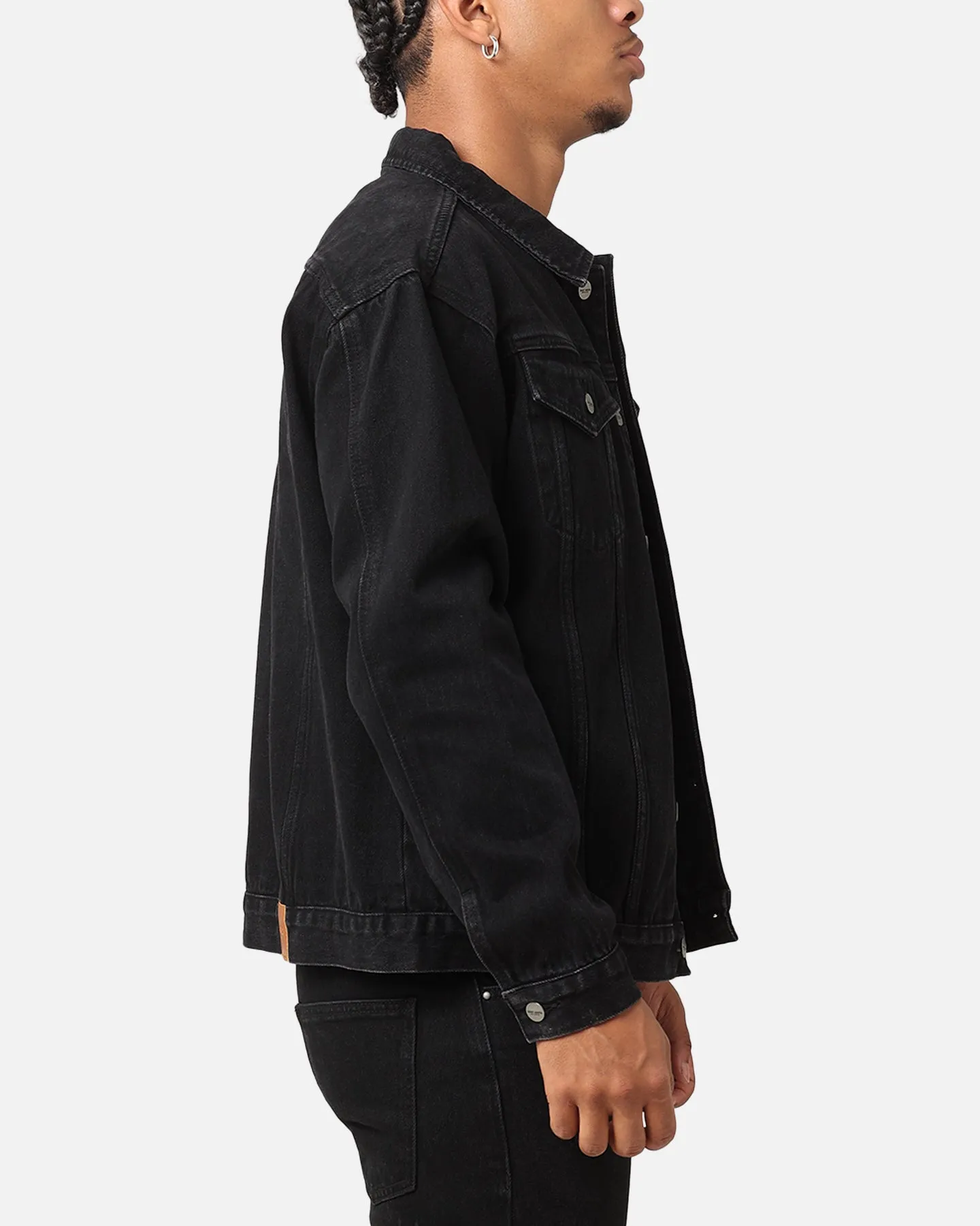 Saint Morta Denim Trucker Jacket Washed Black Adventure Ready Light Reflective Trims