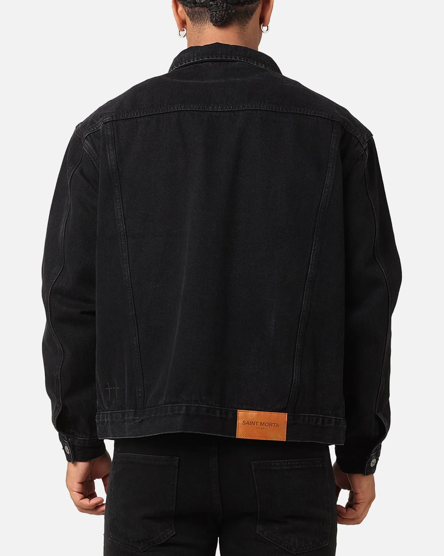 Practical Layer Weightless Construction Saint Morta Denim Trucker Jacket Washed Black