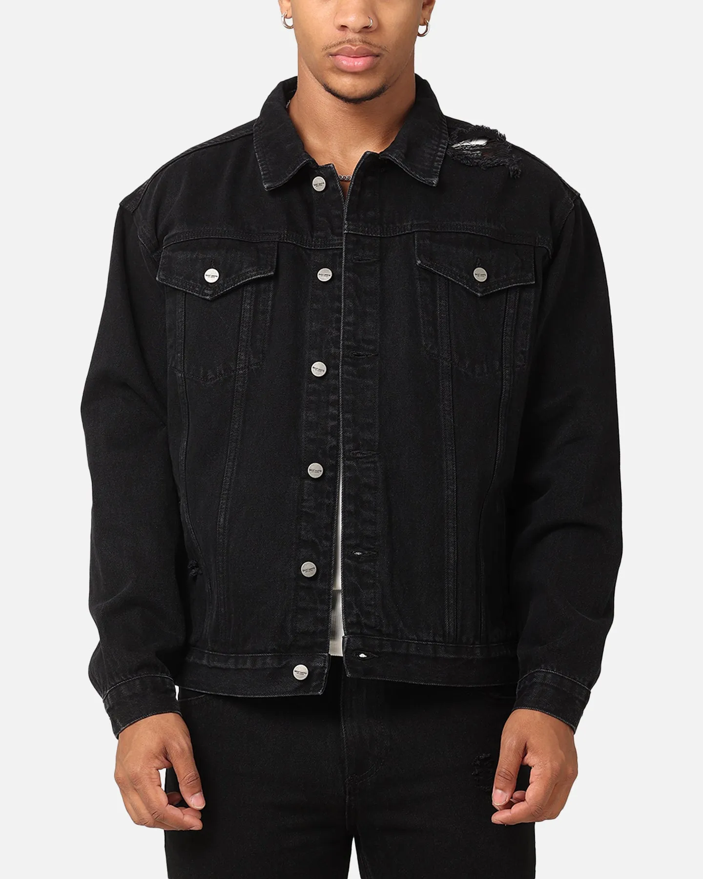 Ring High Neck Saint Morta Denim Trucker Jacket Washed Black