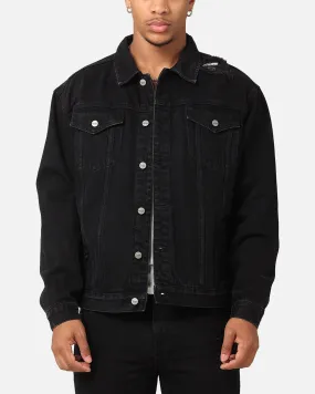 Ring High Neck Saint Morta Denim Trucker Jacket Washed Black