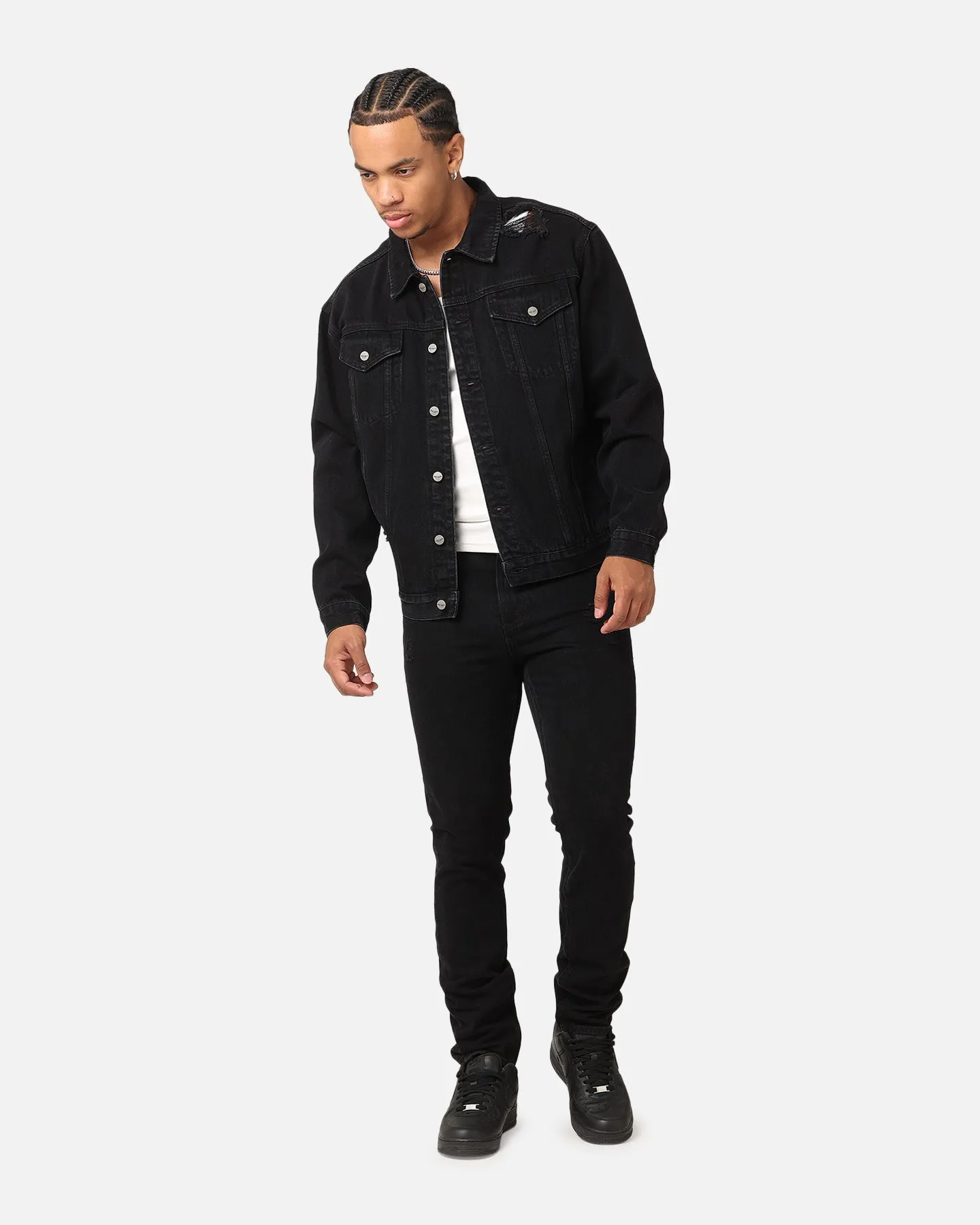 Commuter Ease Saint Morta Denim Trucker Jacket Washed Black