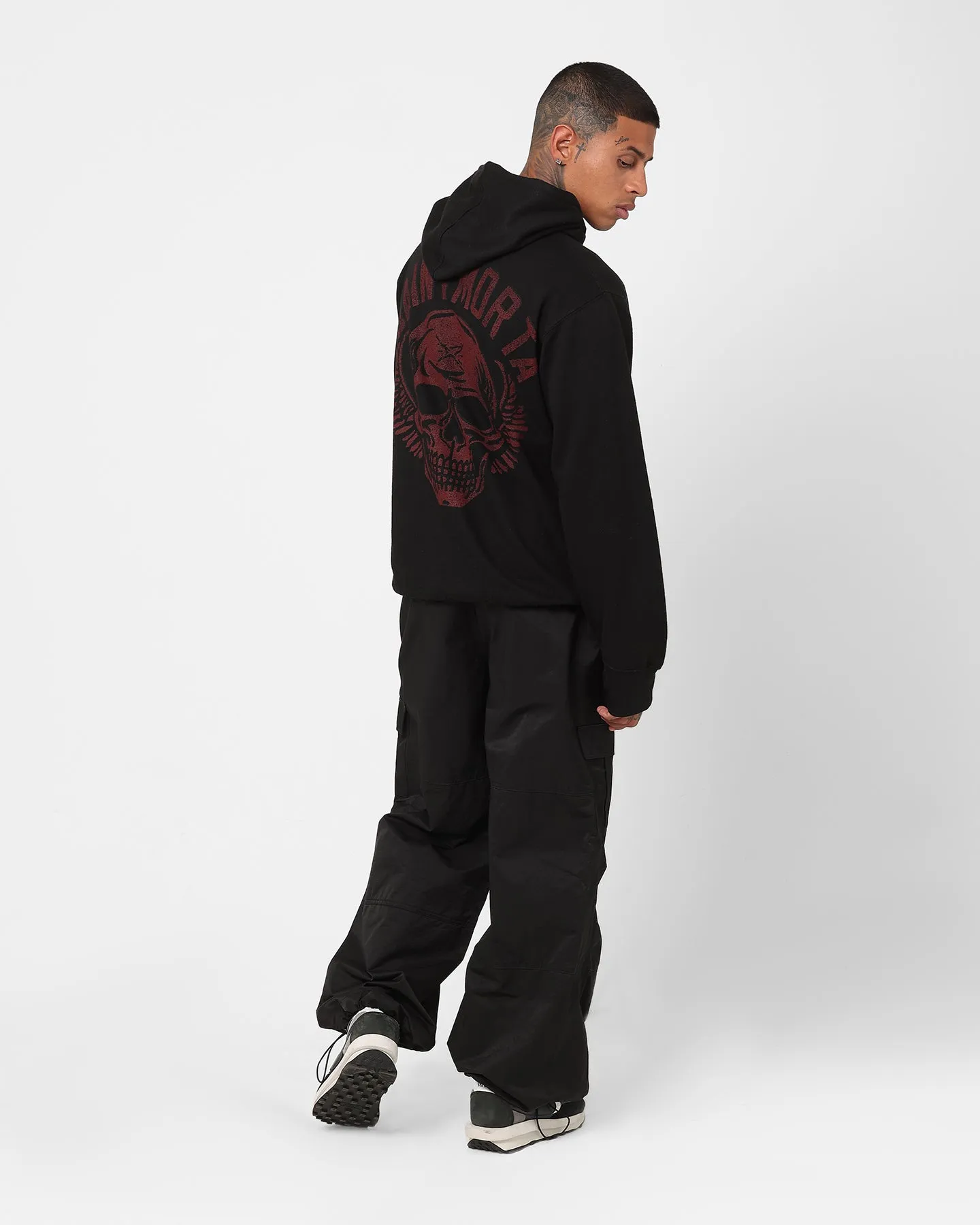 Flexible Layer Knee Length Saint Morta Fallows Hoodie Black/Red