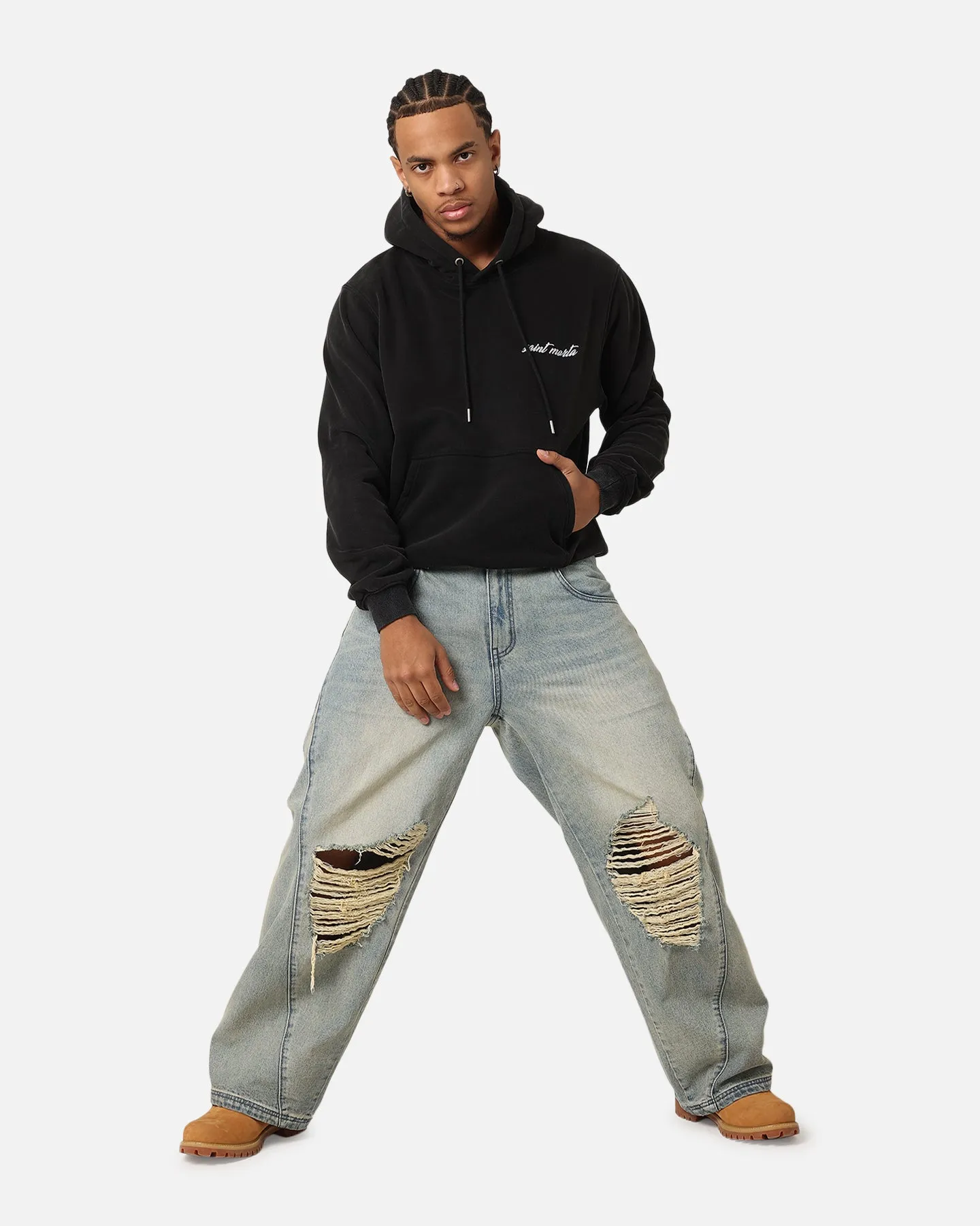 Sleek Fit Flexible Layering Saint Morta Flower Press Hoodie Vintage Black