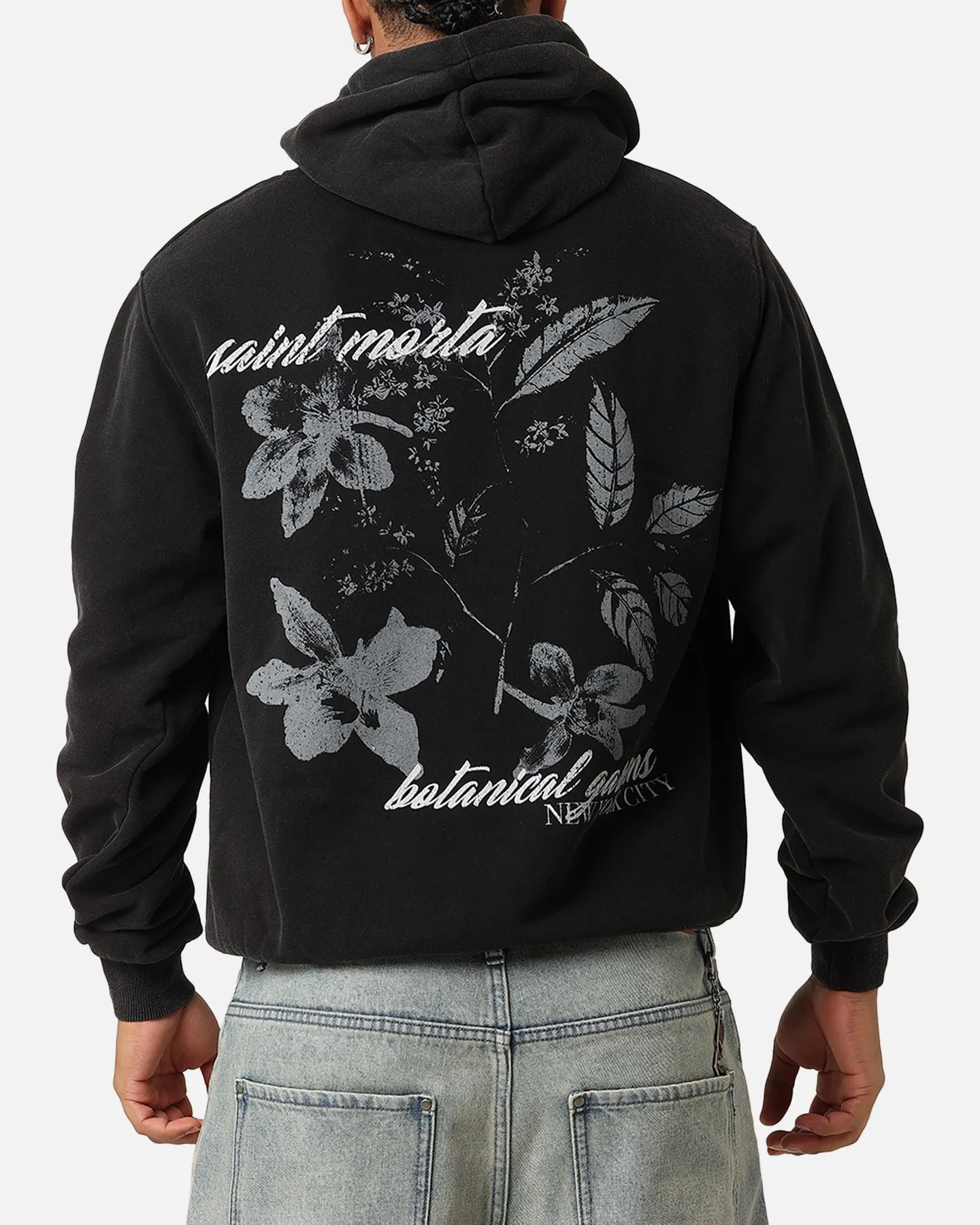 Saint Morta Flower Press Hoodie Vintage Black Travel Fashion