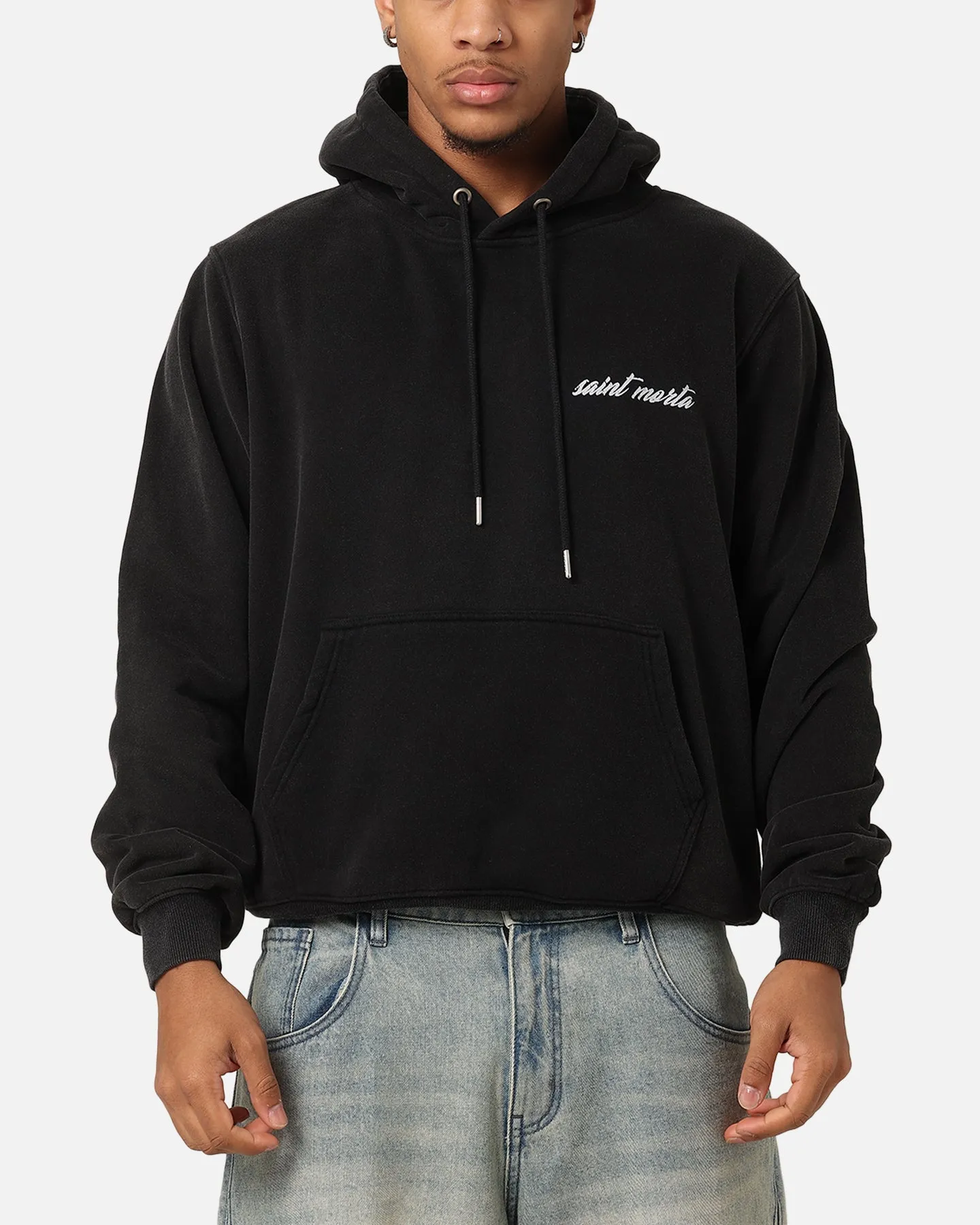 Saint Morta Flower Press Hoodie Vintage Black Quilted Lining