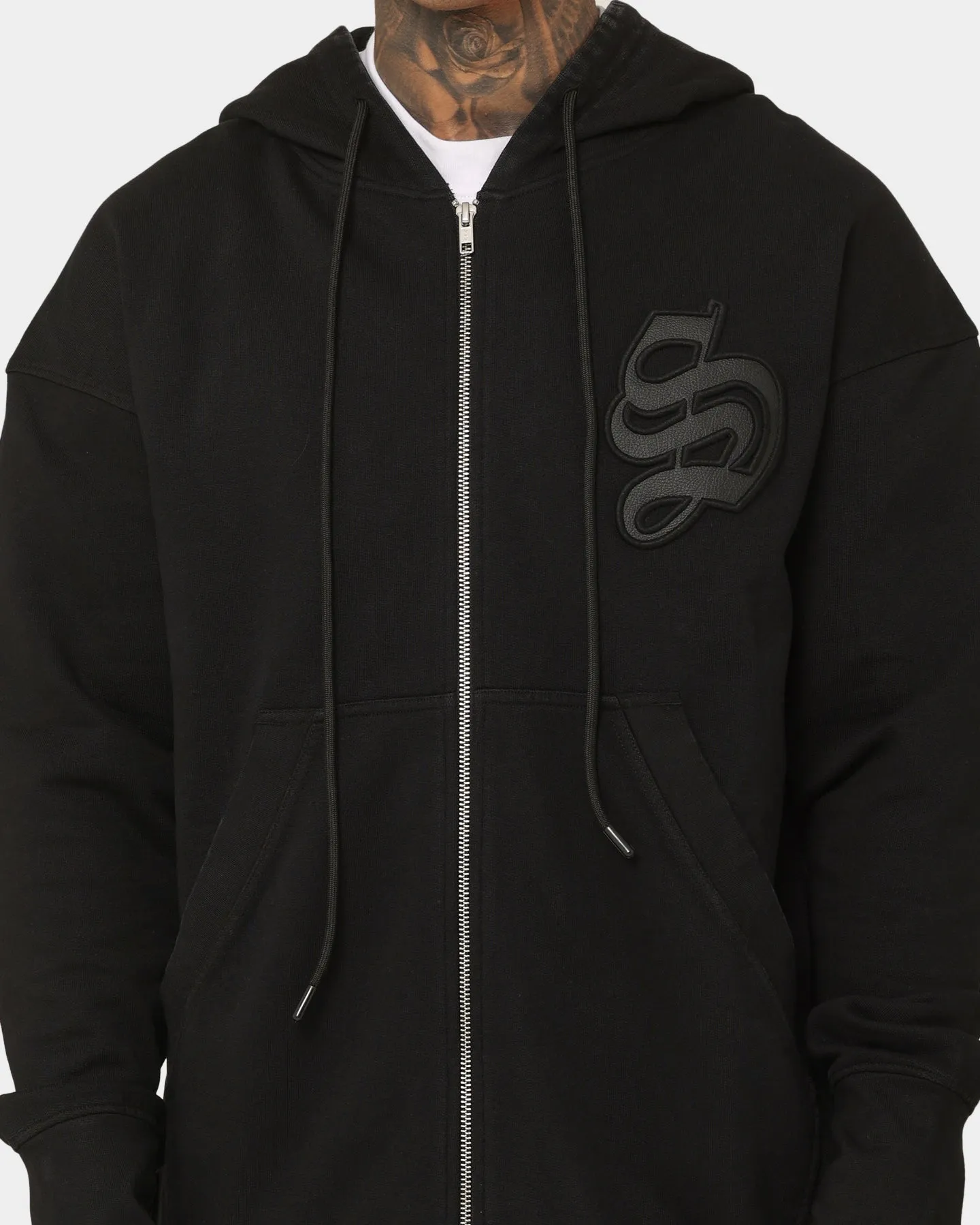 visibility Saint Morta Gothic Appliqu?? Zipped Vintage Hoodie Vintage Black